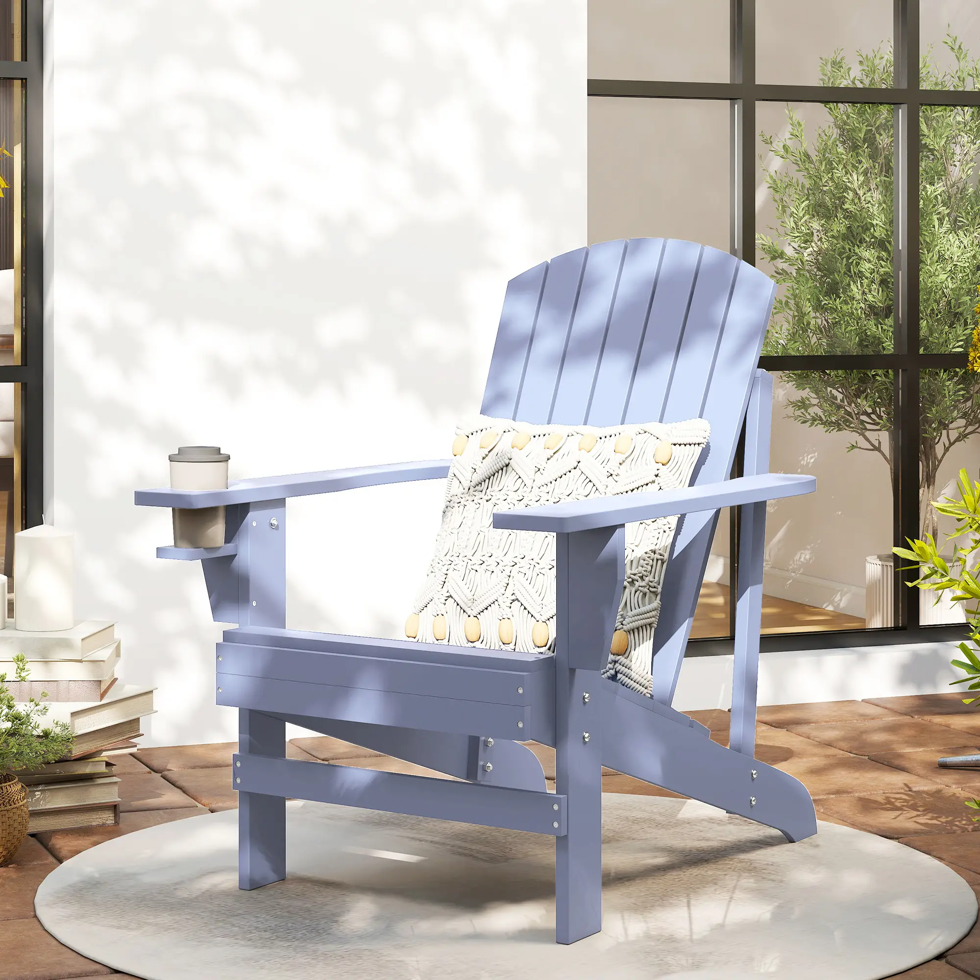 Classic Adirondack Chair, Garden Deck Chair with Cup Holder, Grey - Image 2