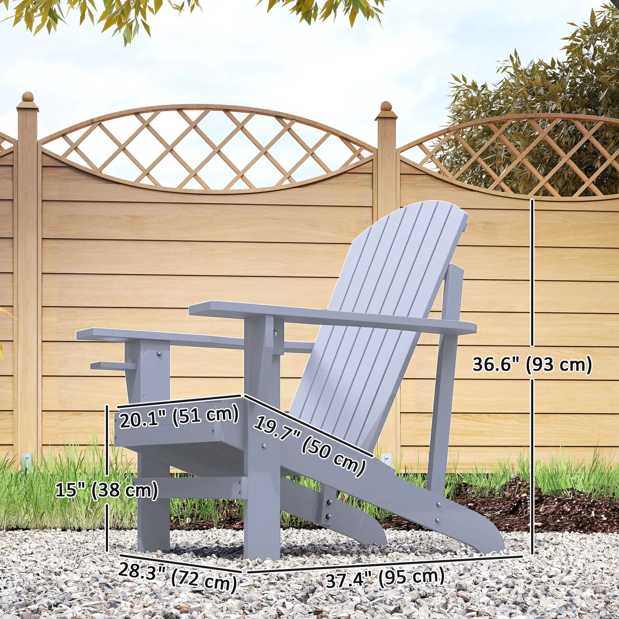 Classic Adirondack Chair, Garden Deck Chair with Cup Holder, Grey - Image 3