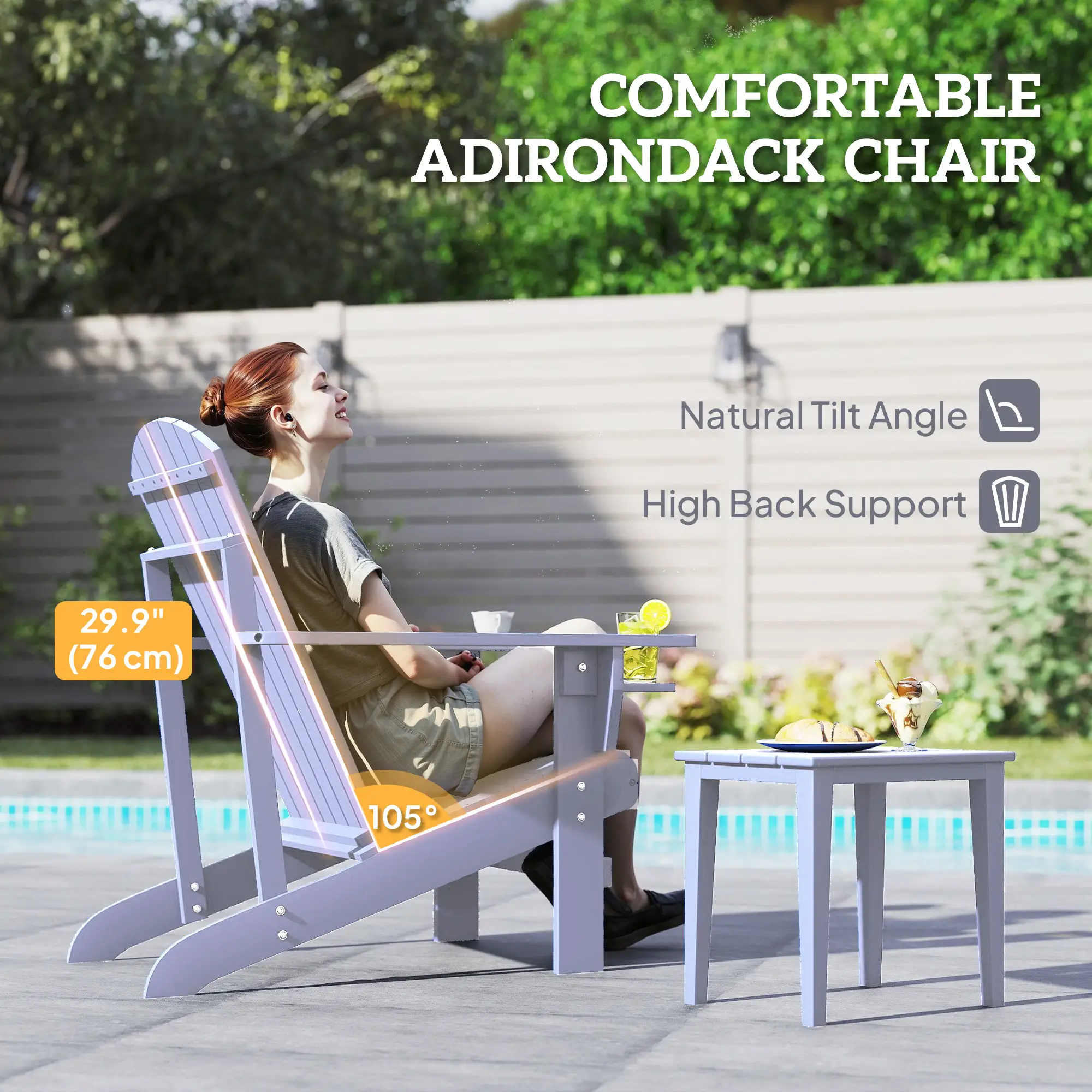 Classic Adirondack Chair, Garden Deck Chair with Cup Holder, Grey - Image 4