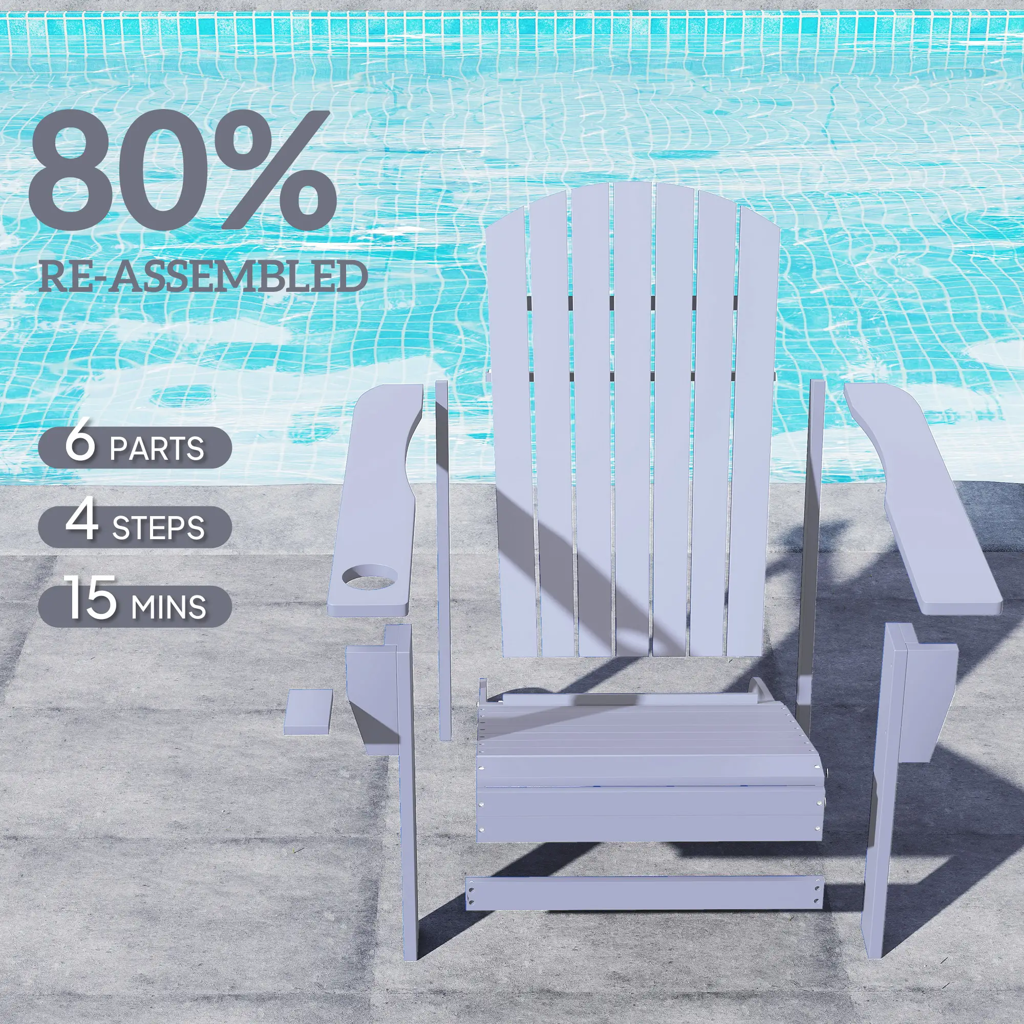 Classic Adirondack Chair, Garden Deck Chair with Cup Holder, Grey - Image 5