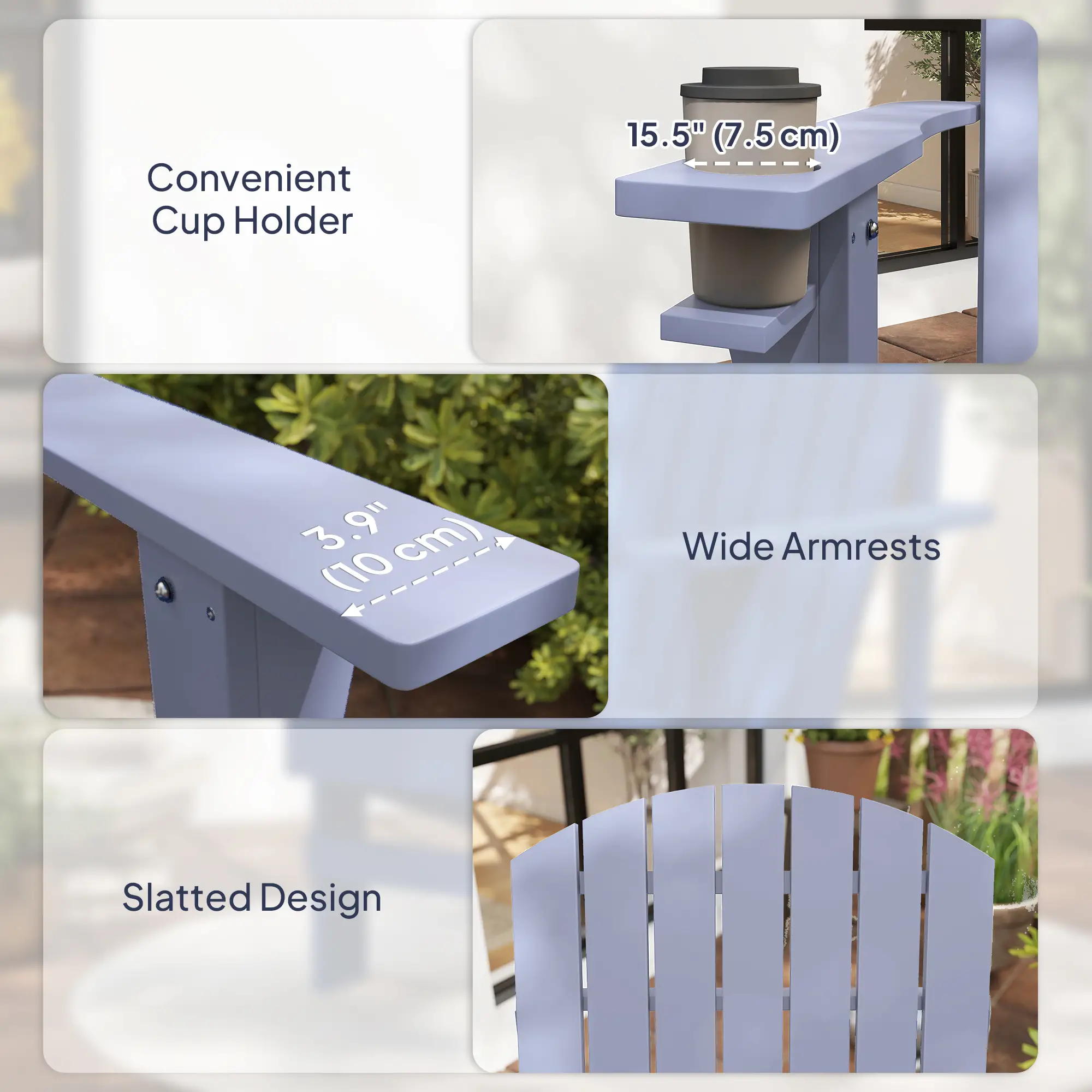 Classic Adirondack Chair, Garden Deck Chair with Cup Holder, Grey - Image 9