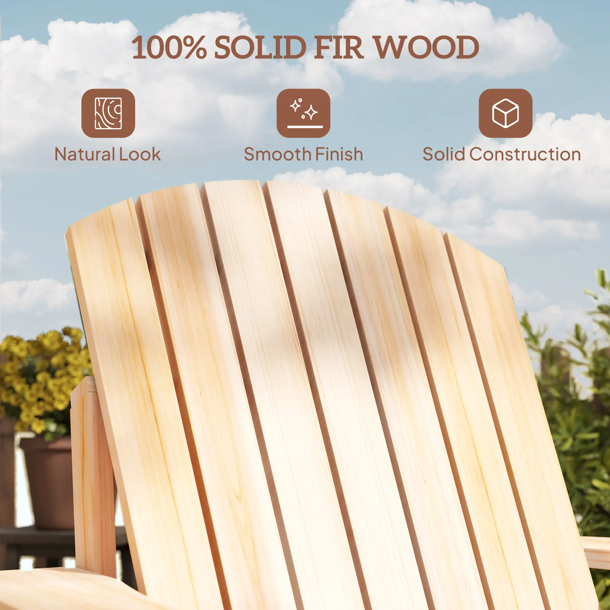 Classic Adirondack Chair, Garden Deck Chair with Cup Holder, Natural - Image 6