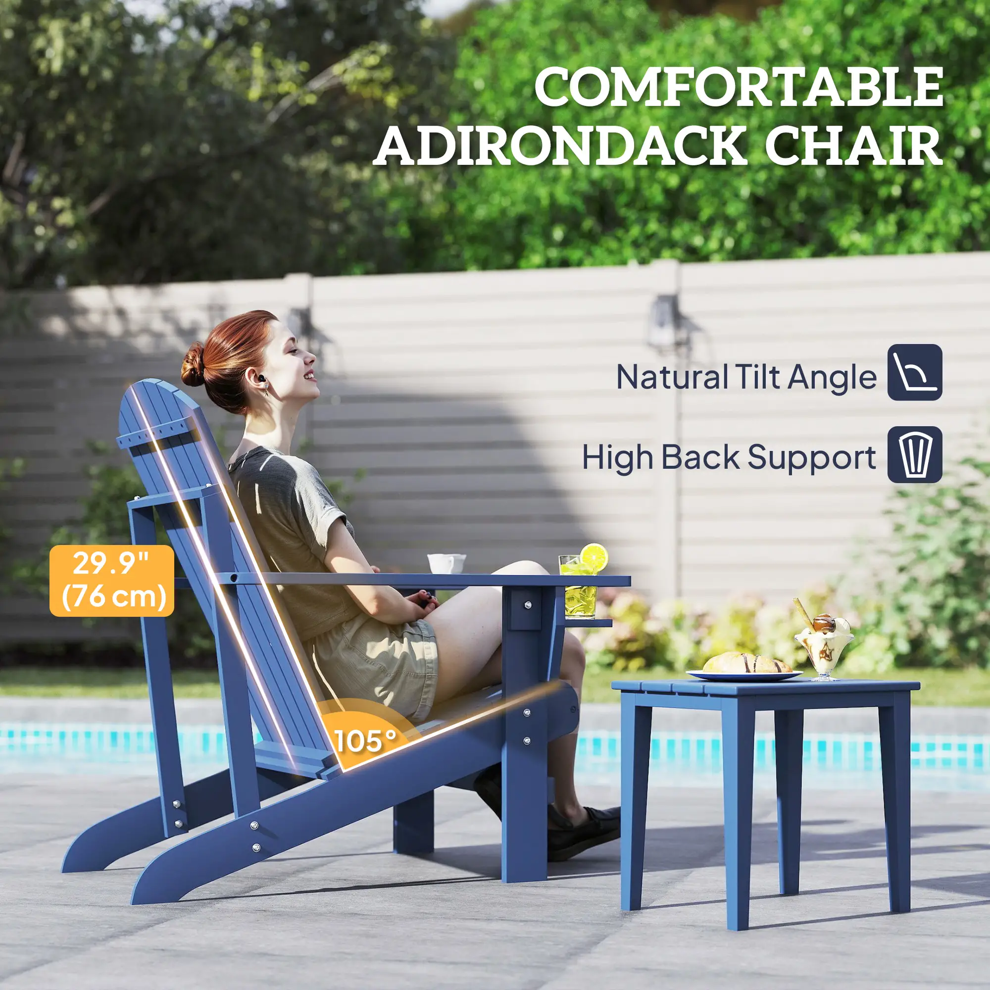 Classic Adirondack Chair, Garden Deck Chair with Cup Holder, Navy Blue - Image 4