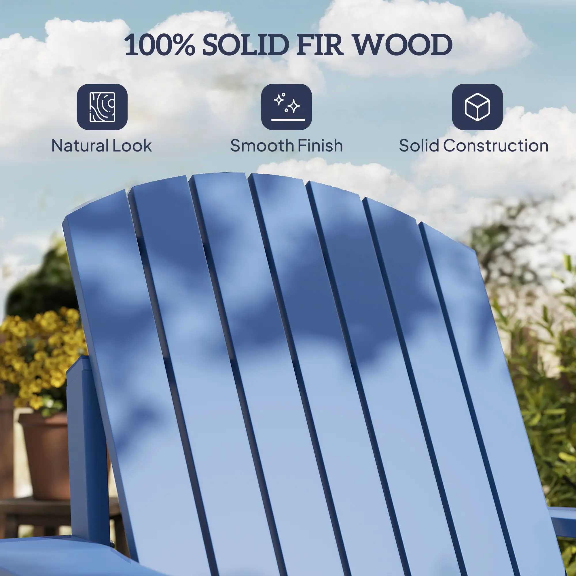 Classic Adirondack Chair, Garden Deck Chair with Cup Holder, Navy Blue - Image 6
