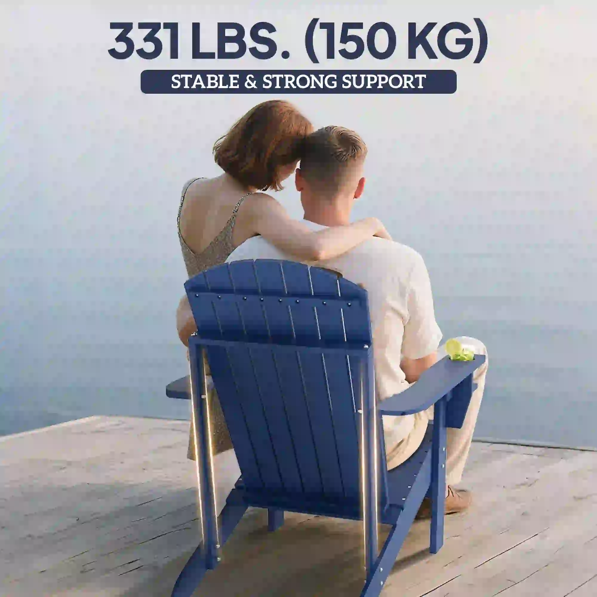 Classic Adirondack Chair, Garden Deck Chair with Cup Holder, Navy Blue - Image 7