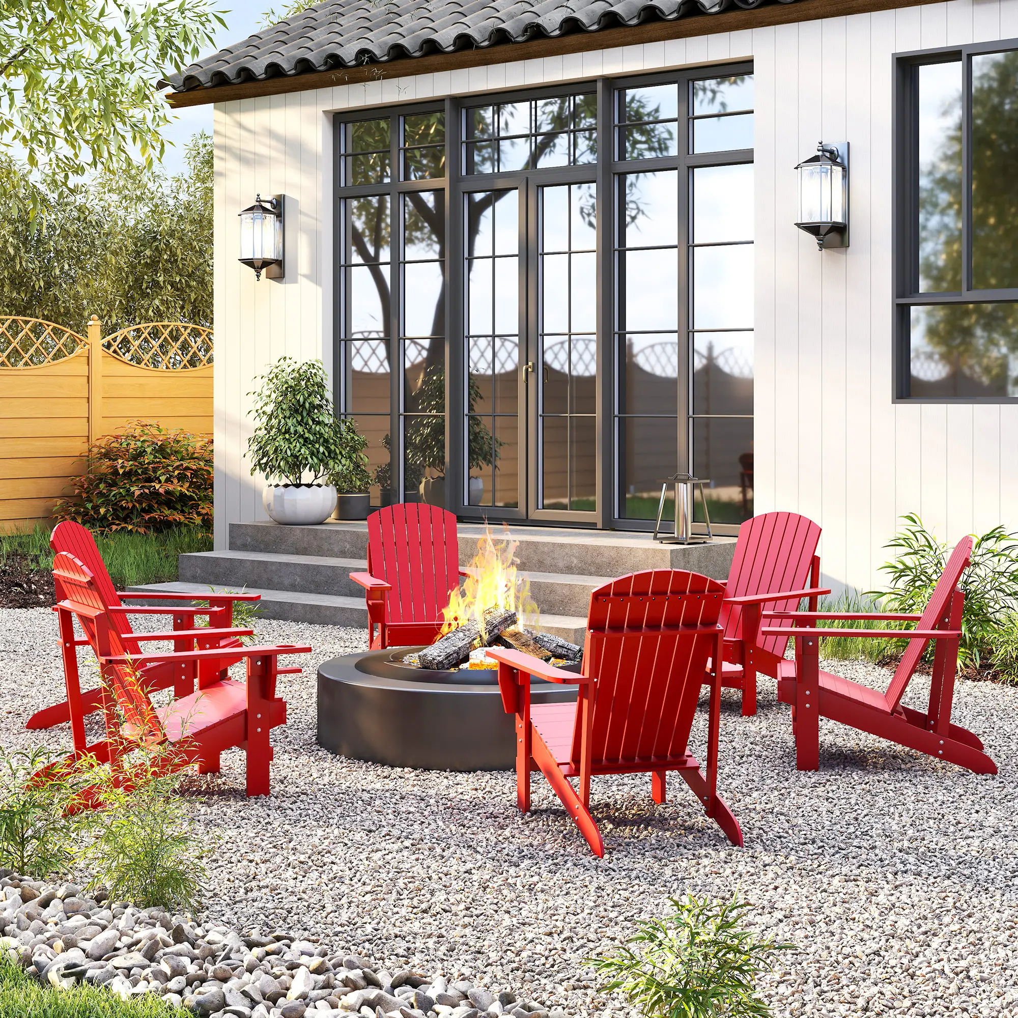 Classic Adirondack Chair, Garden Deck Chair with Cup Holder, Red - Image 10