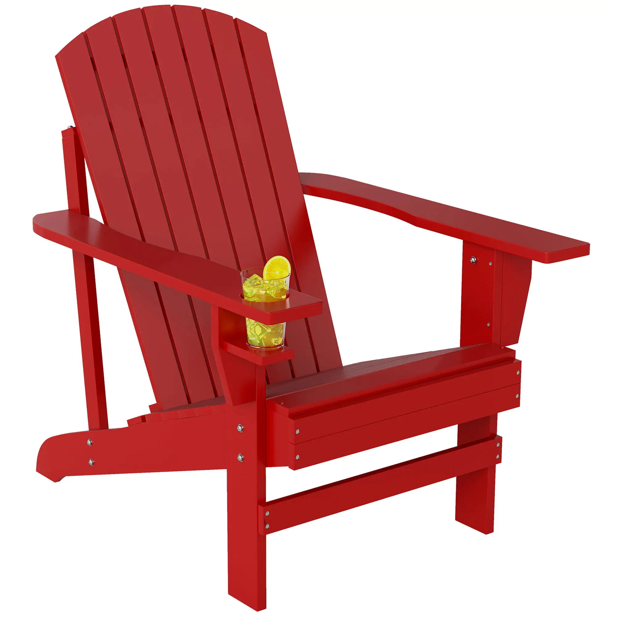 Classic Adirondack Chair, Garden Deck Chair with Cup Holder, Red - Image 11