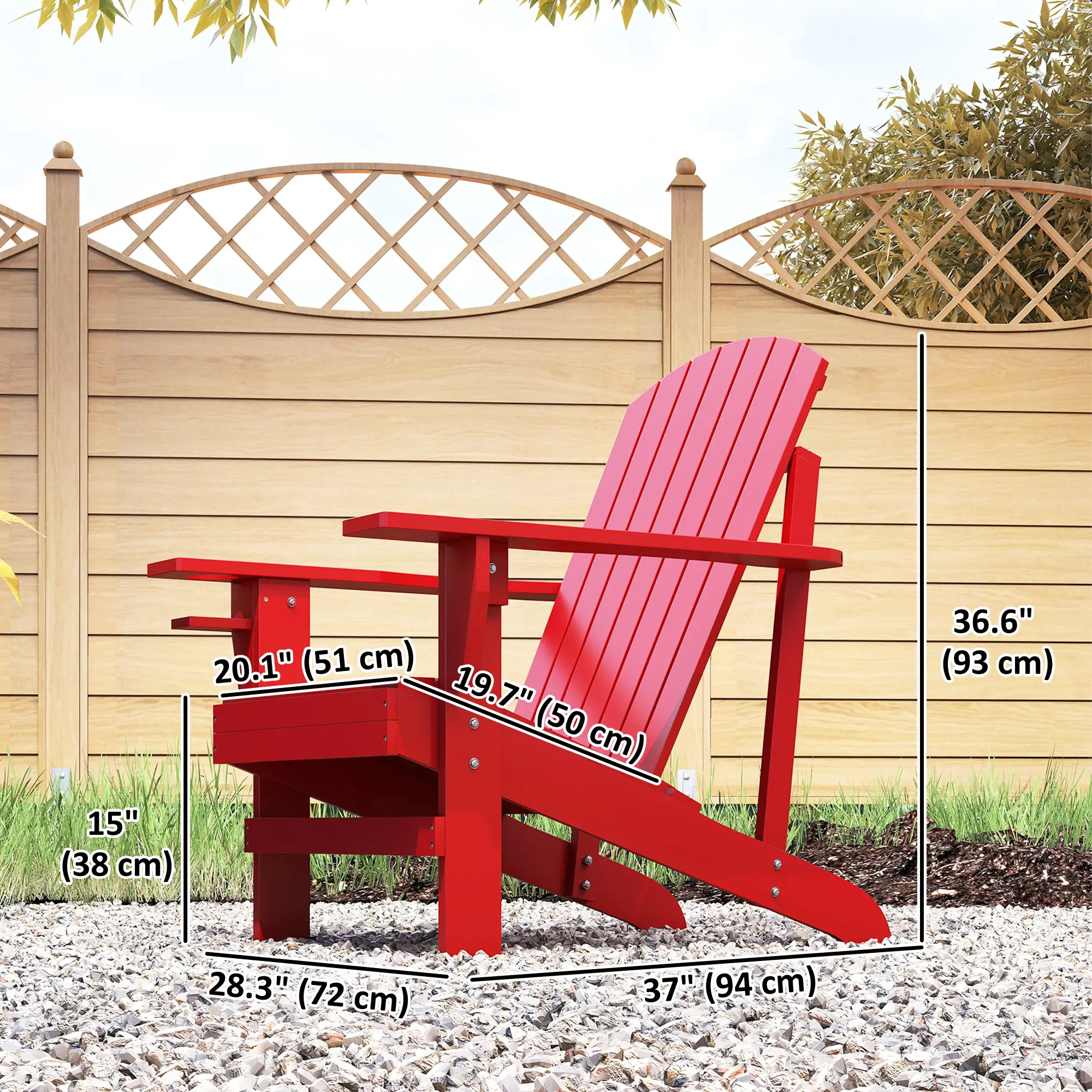 Classic Adirondack Chair, Garden Deck Chair with Cup Holder, Red - Image 3