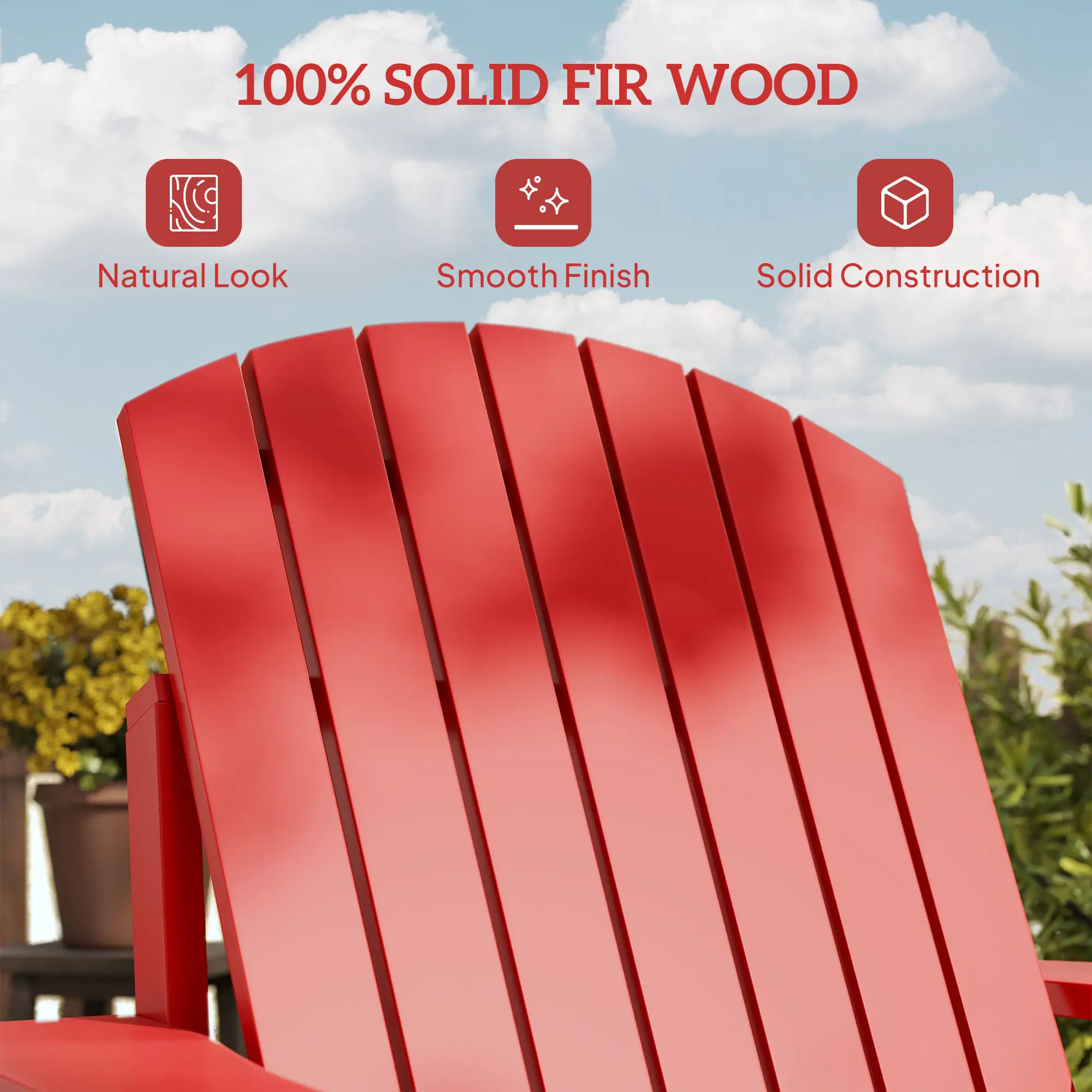 Classic Adirondack Chair, Garden Deck Chair with Cup Holder, Red - Image 6