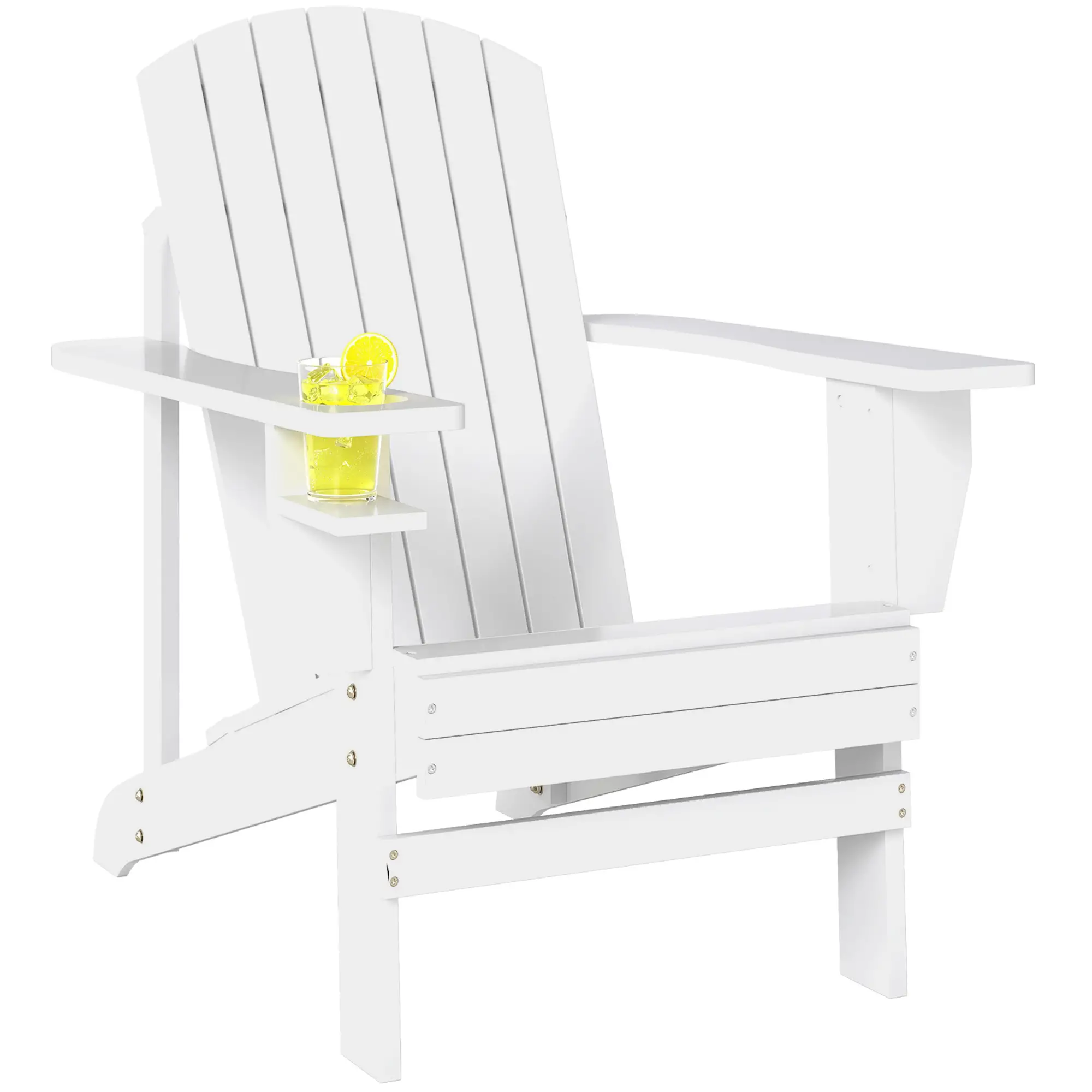 Classic Adirondack Chair, Garden Deck Chair with Cup Holder, White