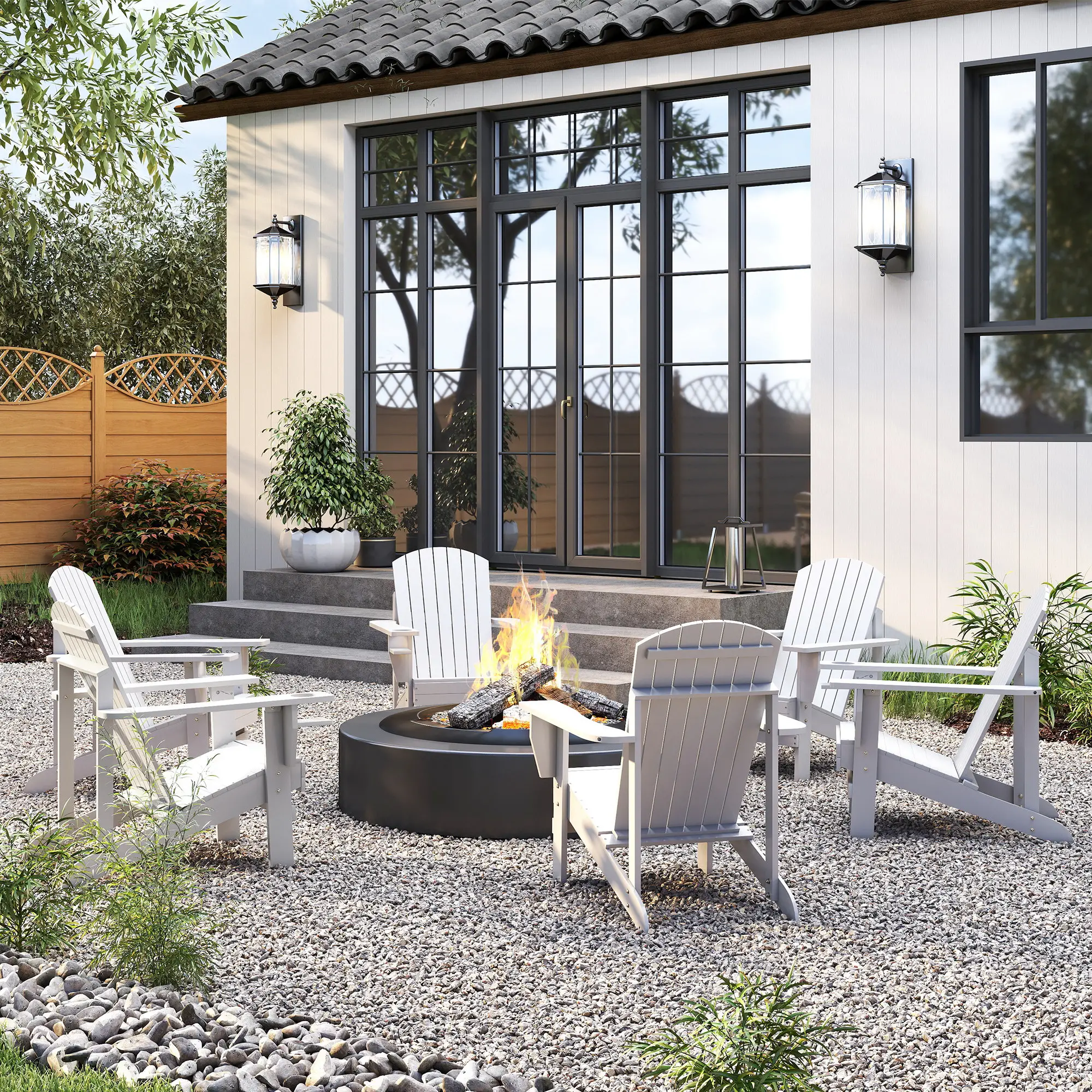 Classic Adirondack Chair, Garden Deck Chair with Cup Holder, White - Image 10
