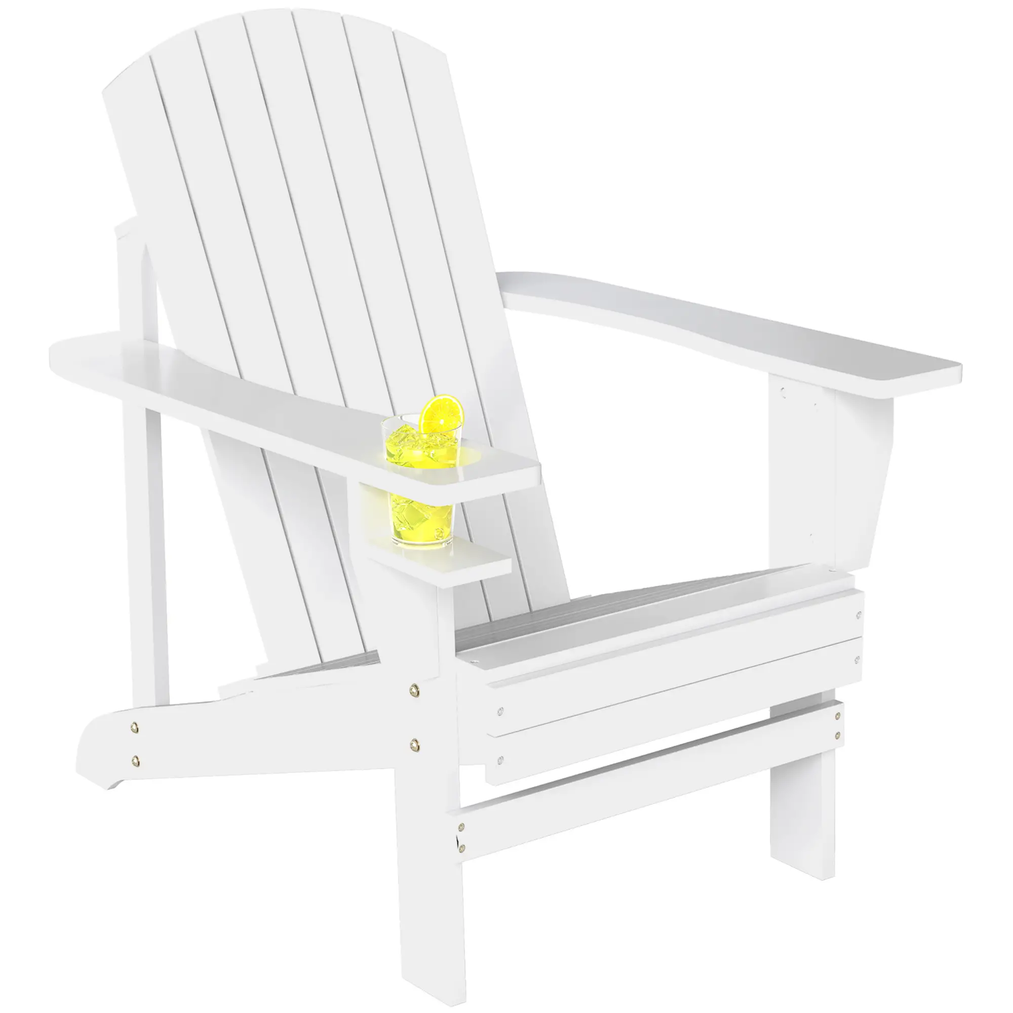 Classic Adirondack Chair, Garden Deck Chair with Cup Holder, White - Image 14