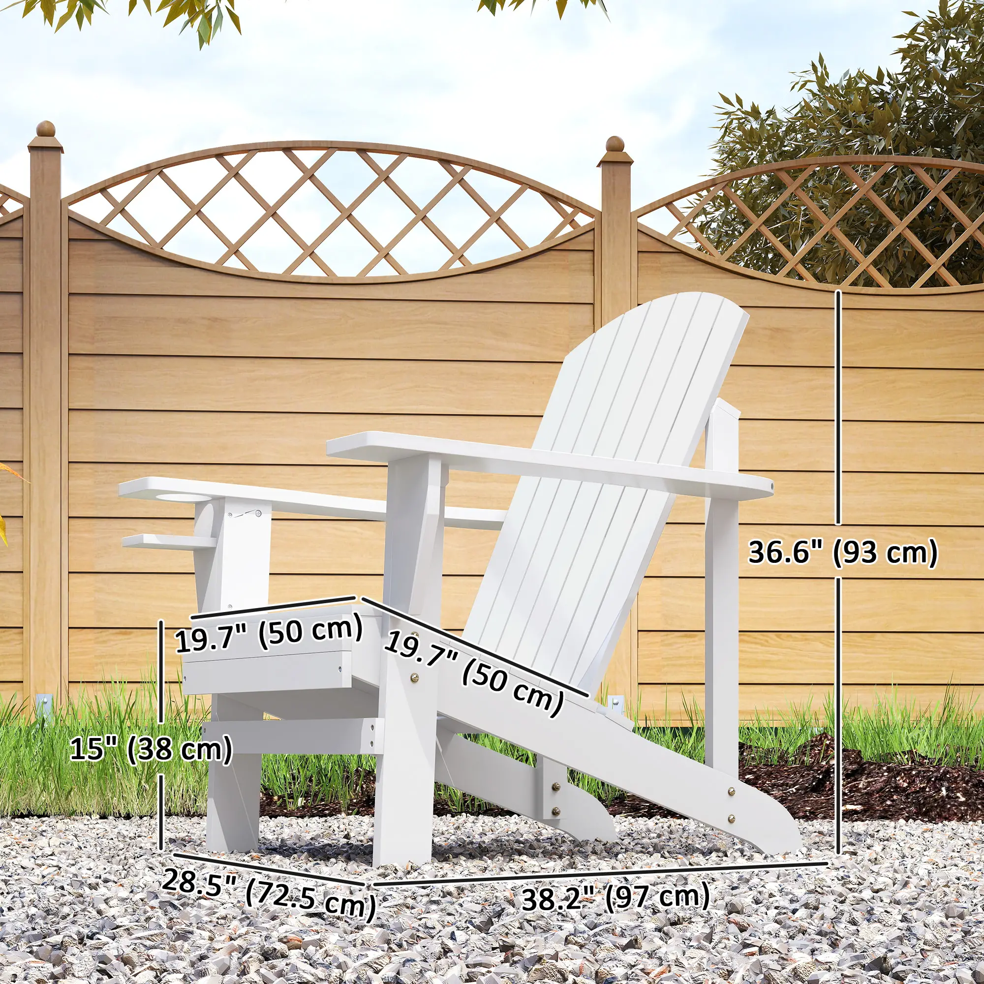 Classic Adirondack Chair, Garden Deck Chair with Cup Holder, White - Image 3