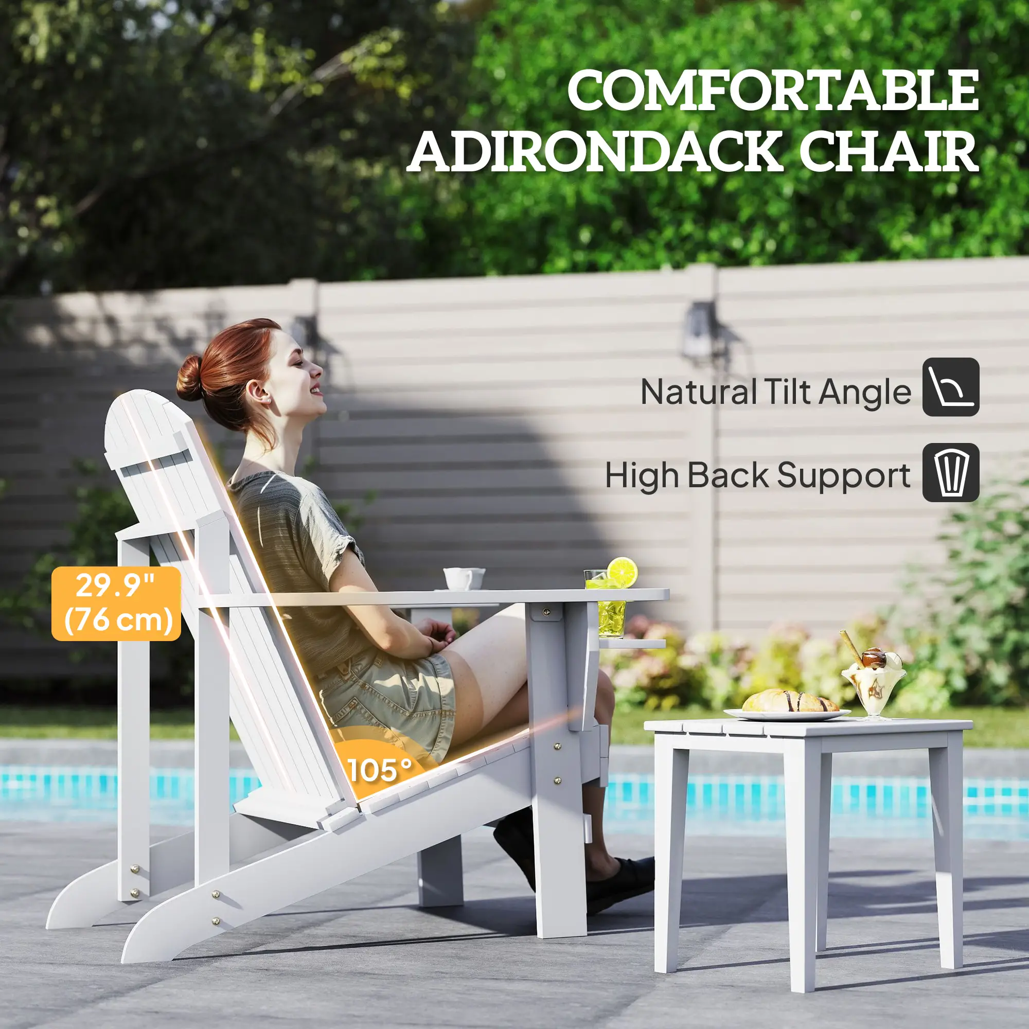 Classic Adirondack Chair, Garden Deck Chair with Cup Holder, White - Image 4