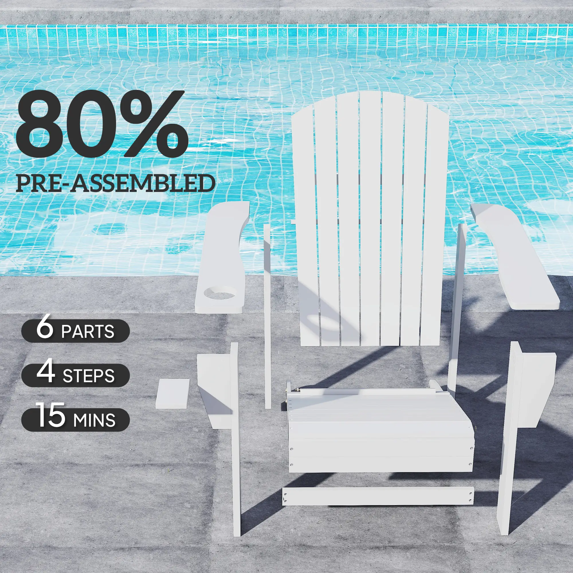 Classic Adirondack Chair, Garden Deck Chair with Cup Holder, White - Image 5