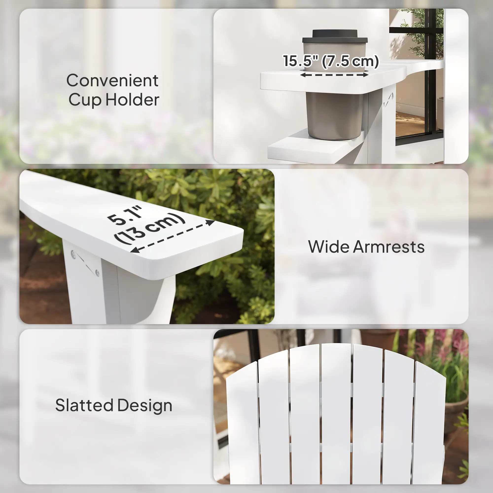 Classic Adirondack Chair, Garden Deck Chair with Cup Holder, White - Image 9