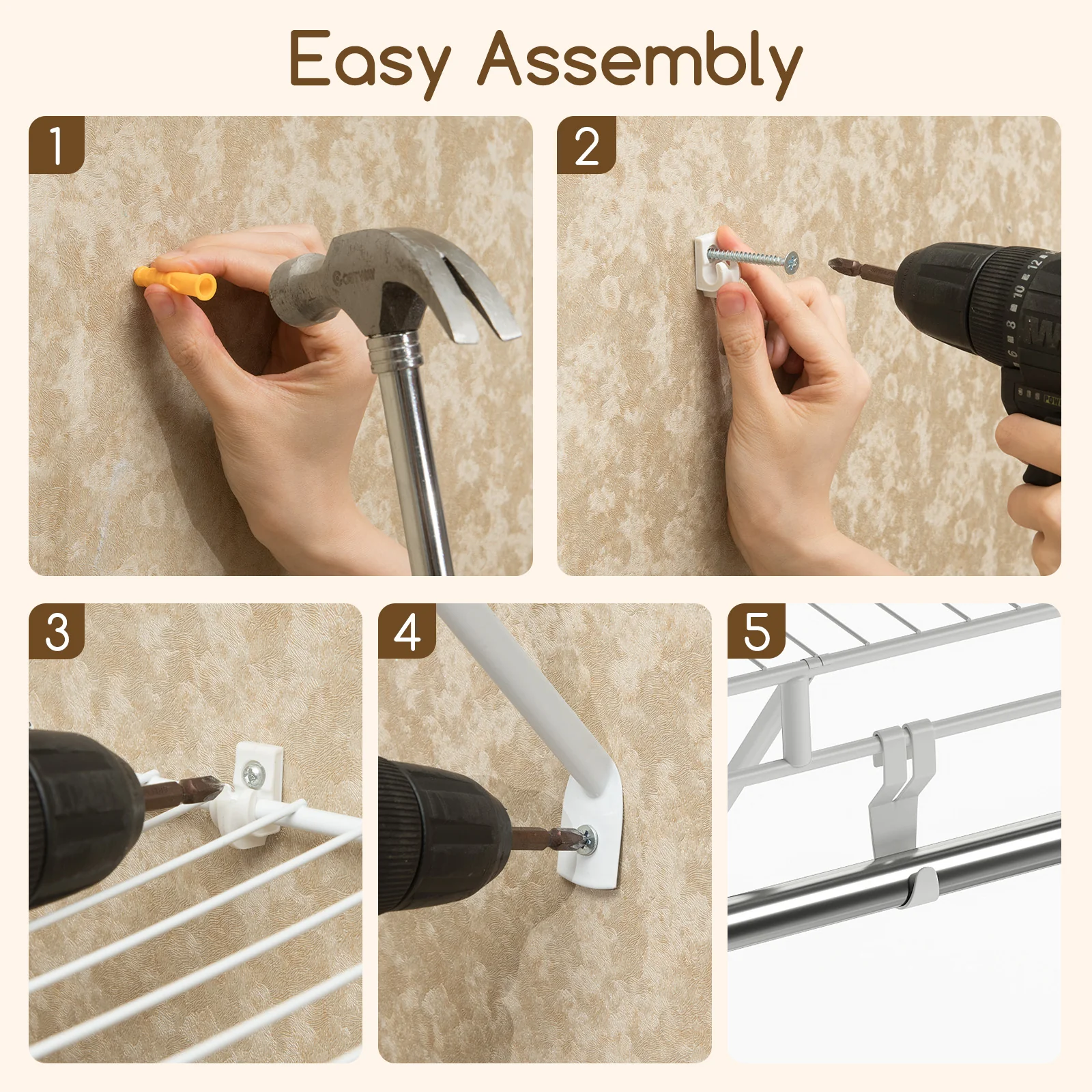 Closet Shelves Wall Mounted with Hanging Rod for Laundry Room - Image 10