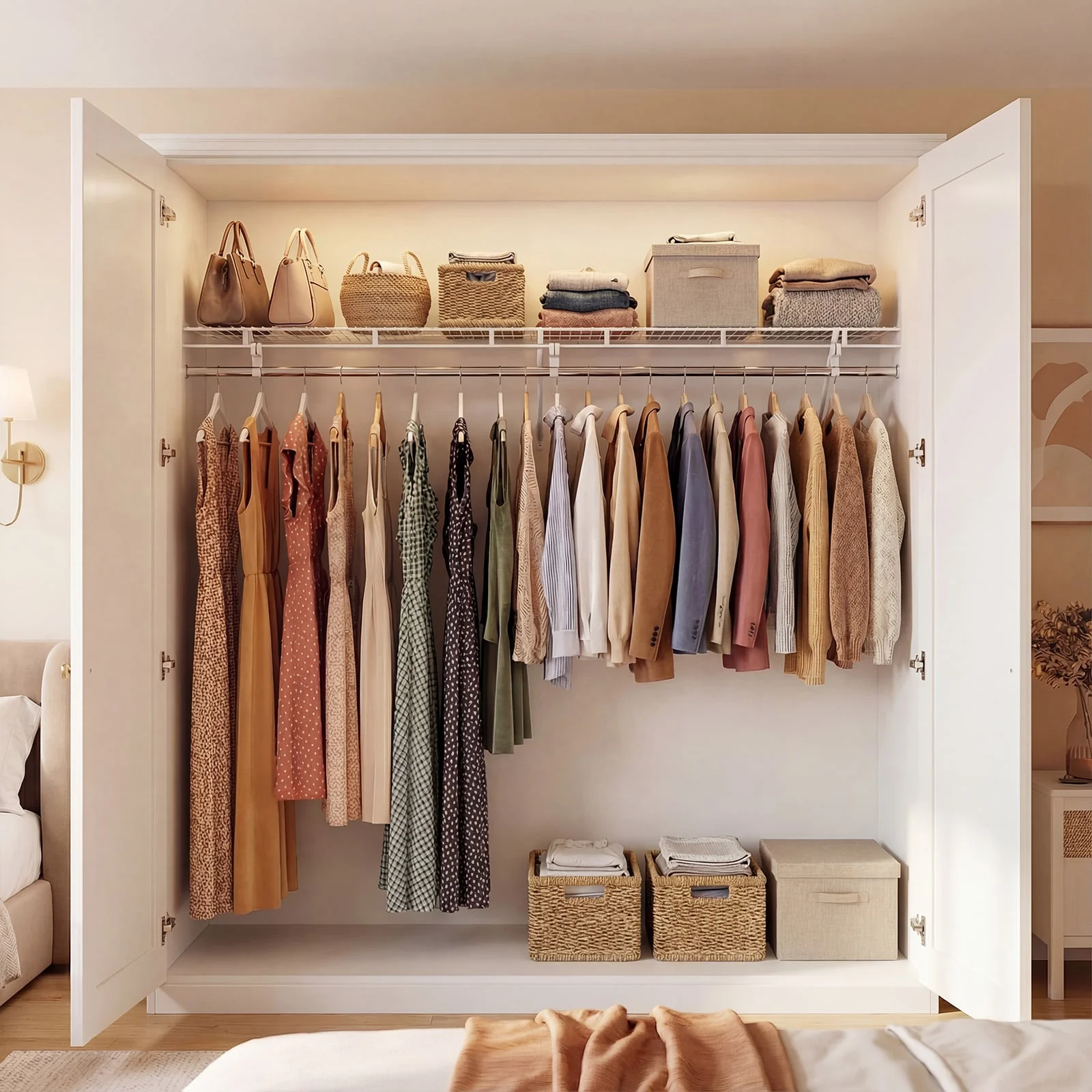 Closet Shelves Wall Mounted with Hanging Rod for Laundry Room - Image 2