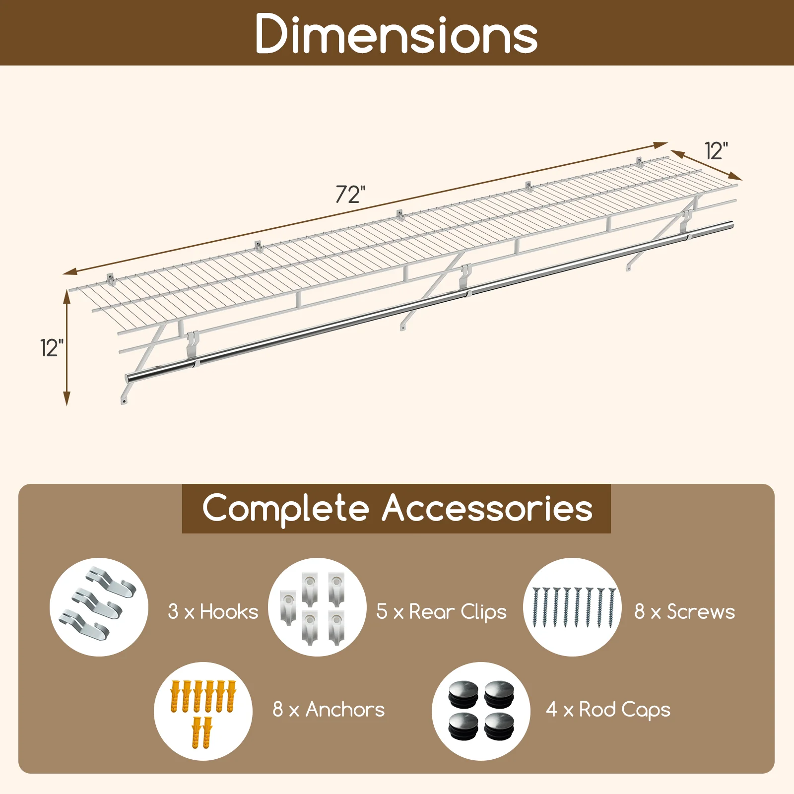 Closet Shelves Wall Mounted with Hanging Rod for Laundry Room - Image 6