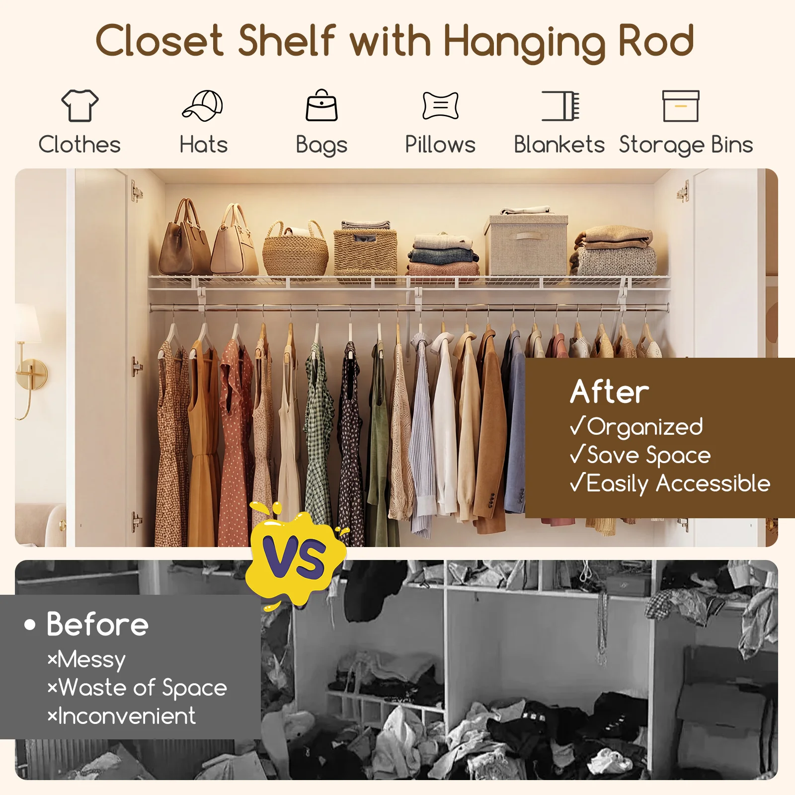 Closet Shelves Wall Mounted with Hanging Rod for Laundry Room - Image 8