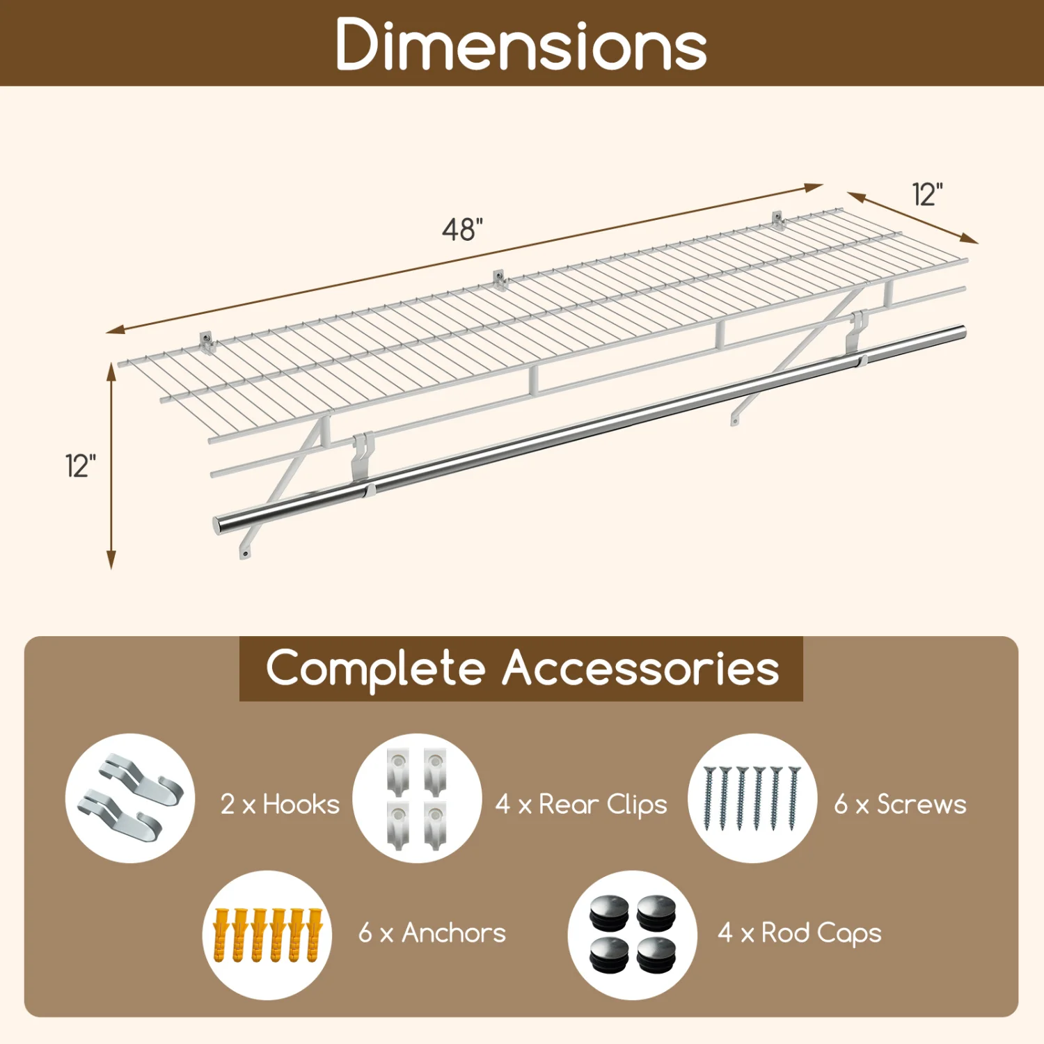 Closet Shelves Wall Mounted with Ventilated Metal Wire Shelving Kit - Image 6