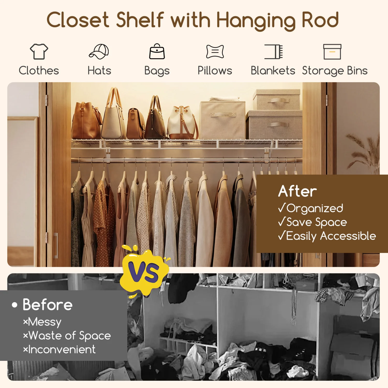 Closet Shelves Wall Mounted with Ventilated Metal Wire Shelving Kit - Image 8