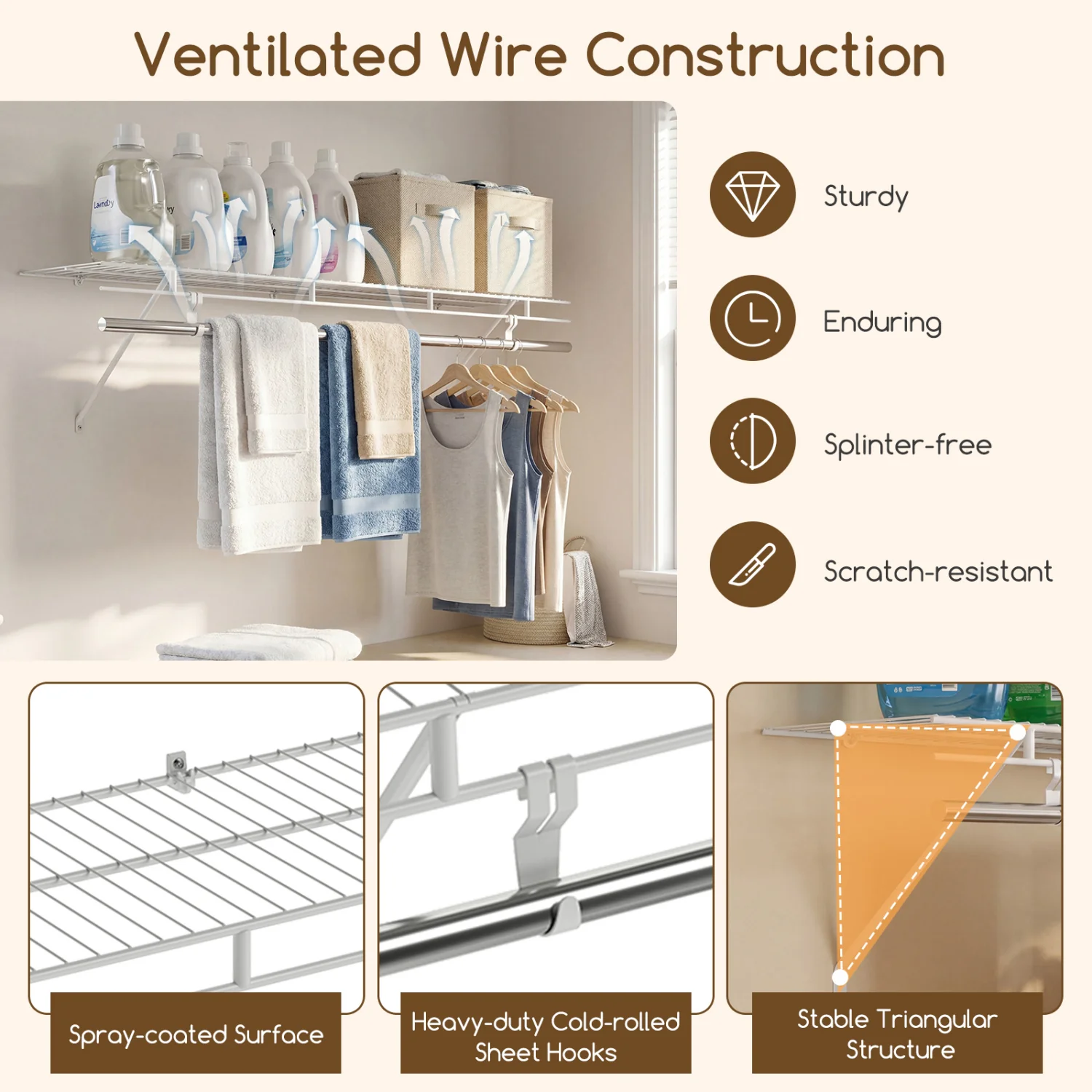 Closet Shelves Wall Mounted with Ventilated Metal Wire Shelving Kit - Image 9