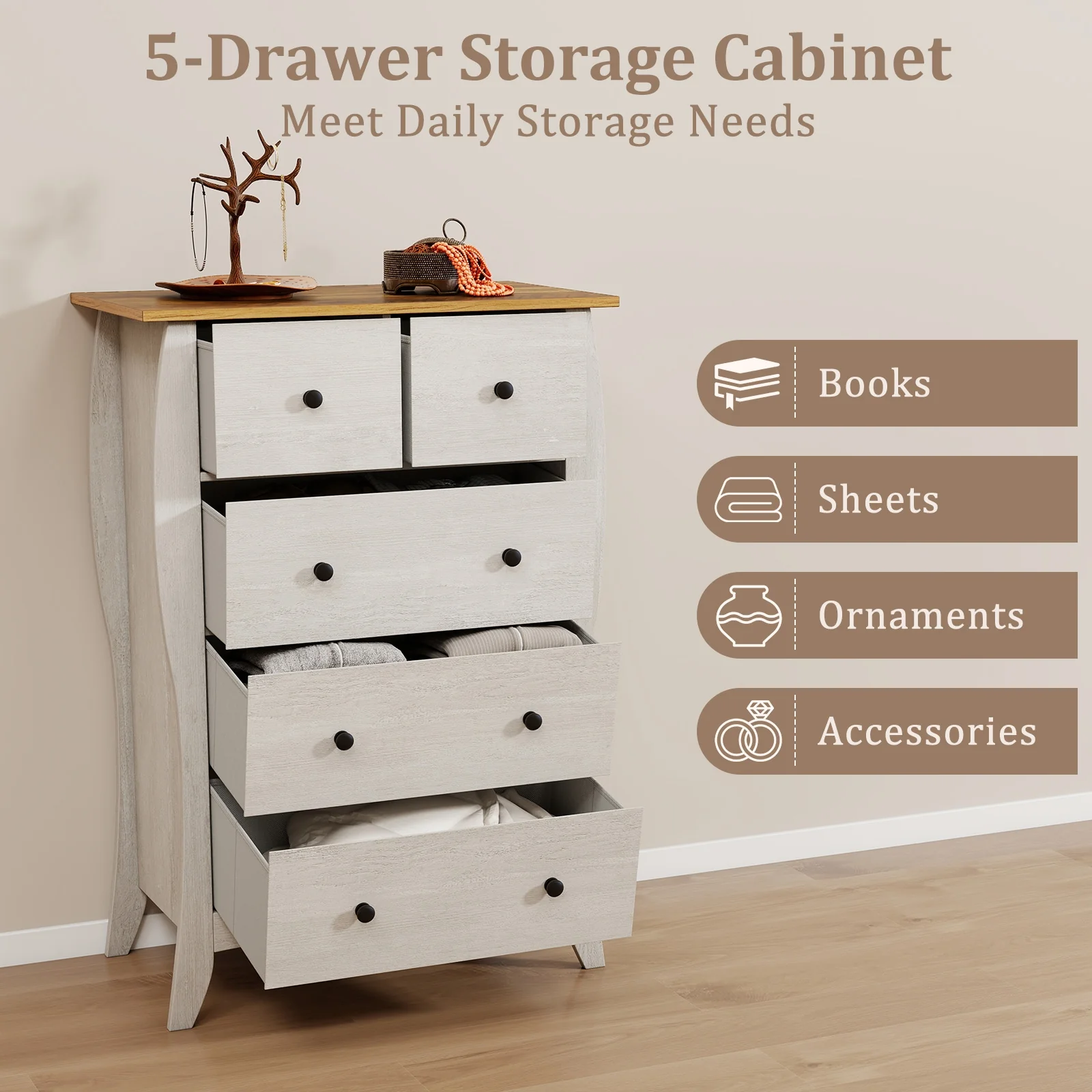 Closet Storage Organizer, 5 Fabric Drawers, Anti-Tipping Kit, Gray - Image 7