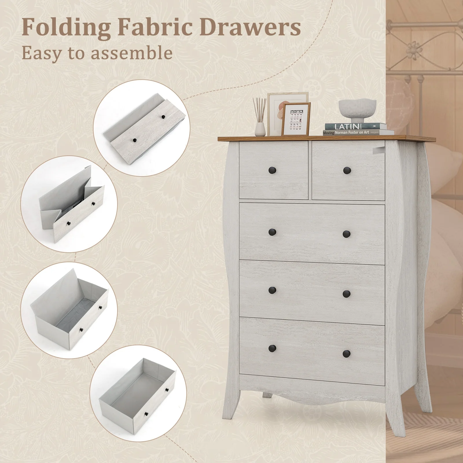 Closet Storage Organizer, 5 Fabric Drawers, Anti-Tipping Kit, Gray - Image 8