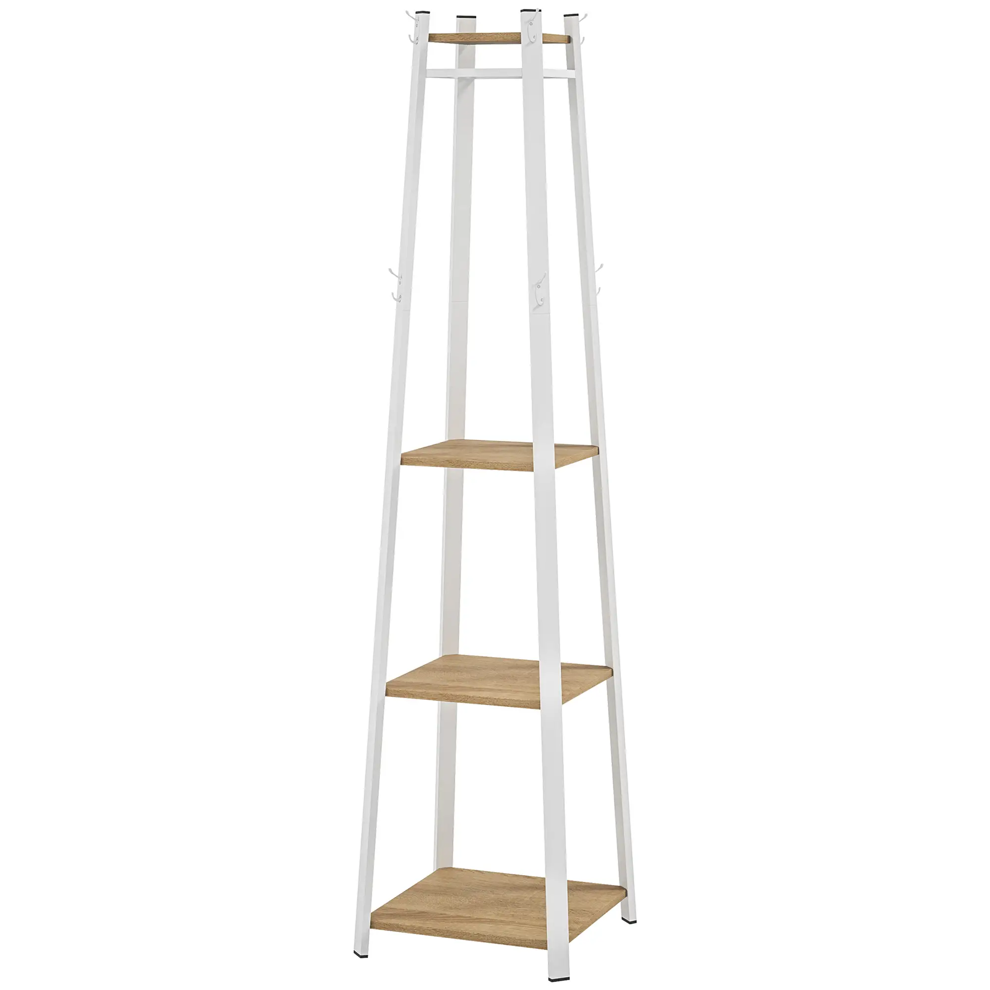 Clothes Rack with Storage, 8 Hooks, 3-Tier Shelf, Oak