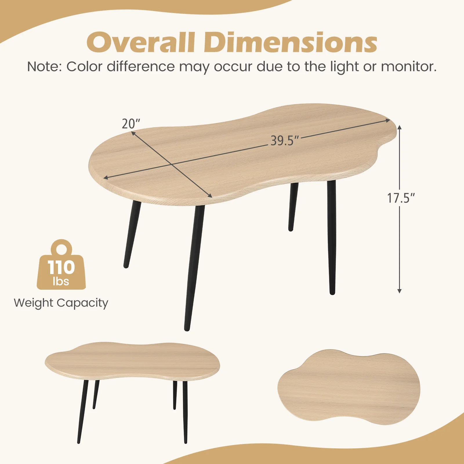 Cloud Coffee Table, Irregular Center, 39.5 In, Natural - Image 5