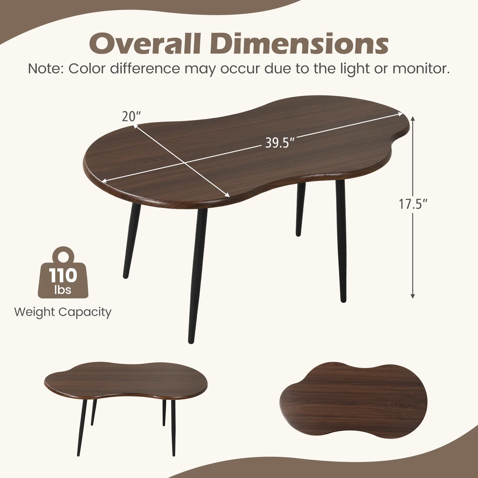 Cloud Shape Coffee Table, 39.5", Walnut - Image 5