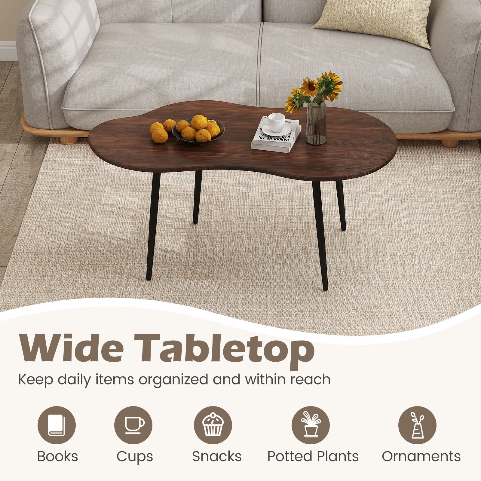 Cloud Shape Coffee Table, 39.5", Walnut - Image 8