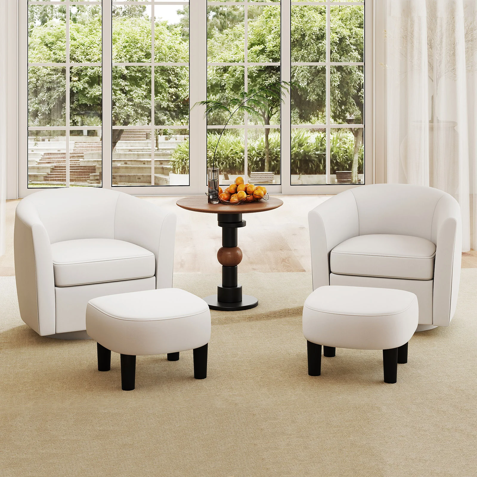 Club Swivel Accent Chair With Ottoman, Cream White - Image 2