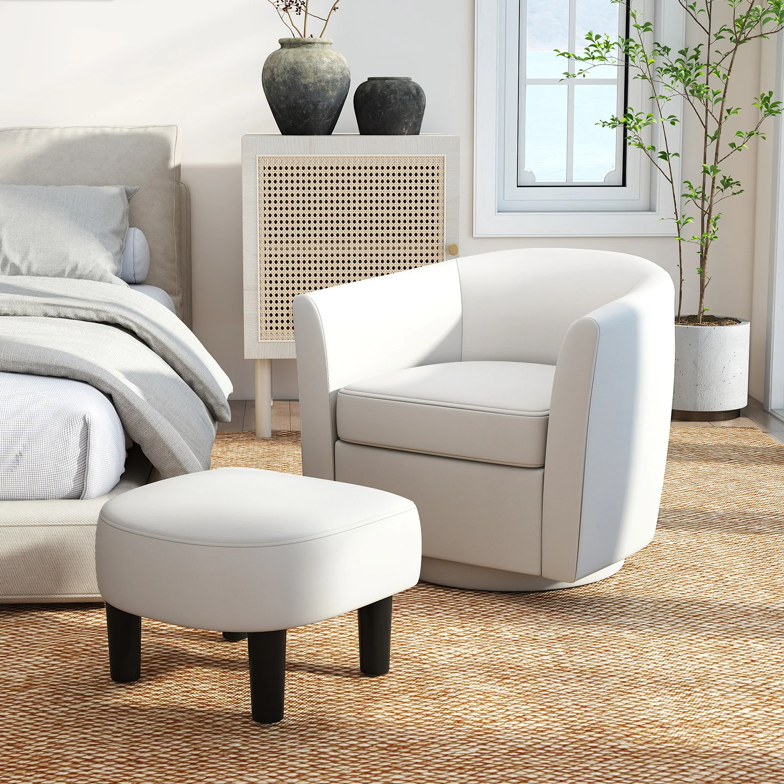 Club Swivel Accent Chair With Ottoman, Cream White - Image 3