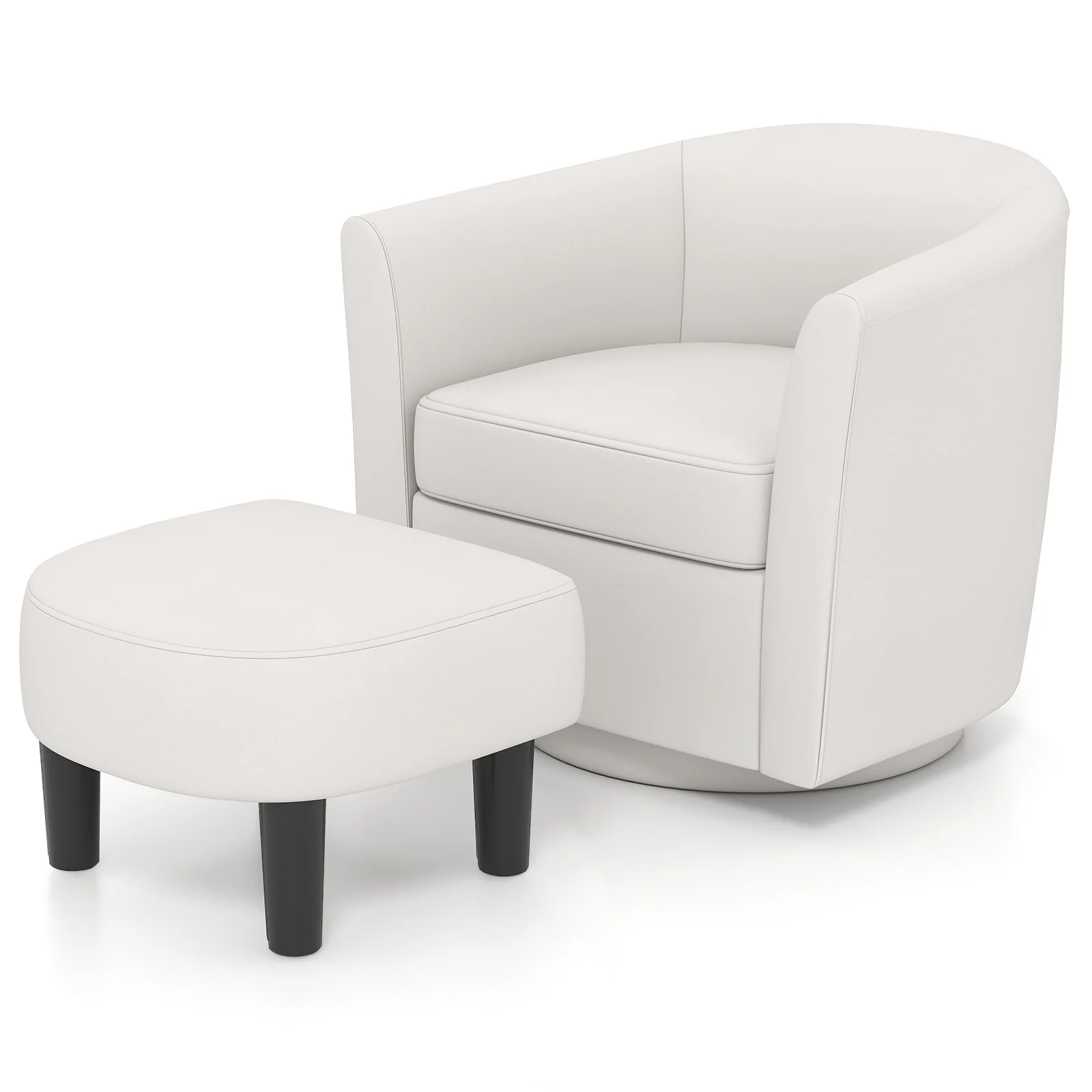 Club Swivel Accent Chair With Ottoman, Cream White - Image 4