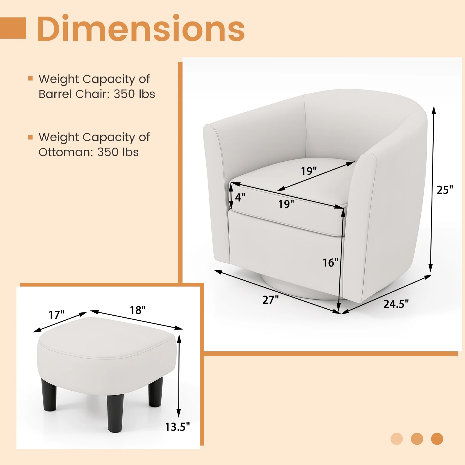 Club Swivel Accent Chair With Ottoman, Cream White - Image 6