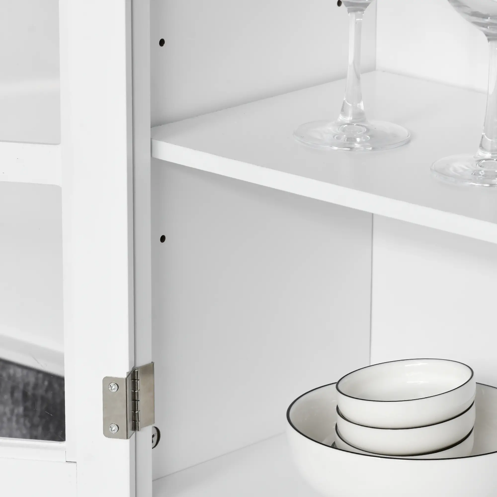 Coastal Kitchen Buffet Hutch, Wood Storage Cupboard, Glass Door, White - Image 11