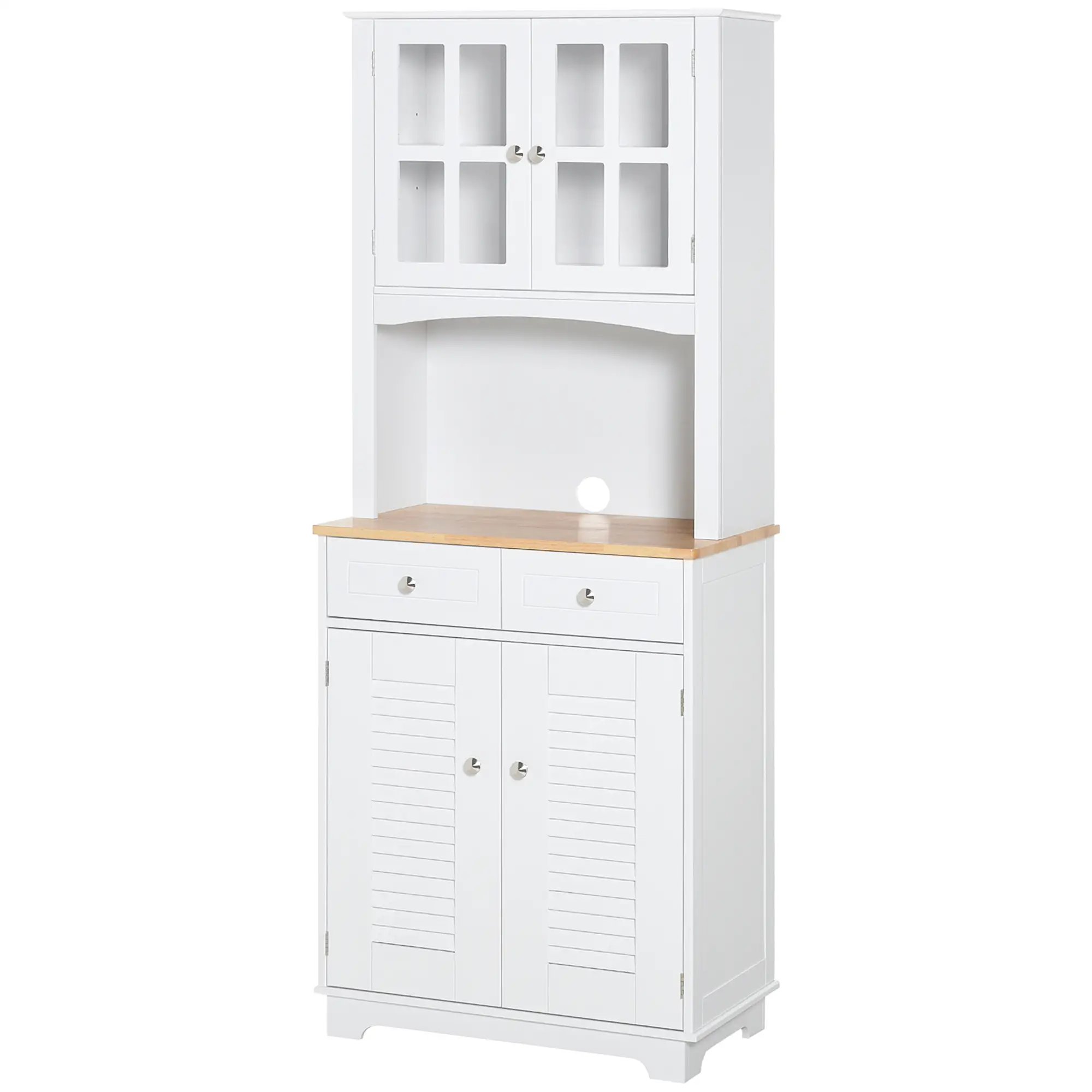 Coastal Kitchen Buffet Hutch, Wood Storage Cupboard, Glass Door, White - Image 12