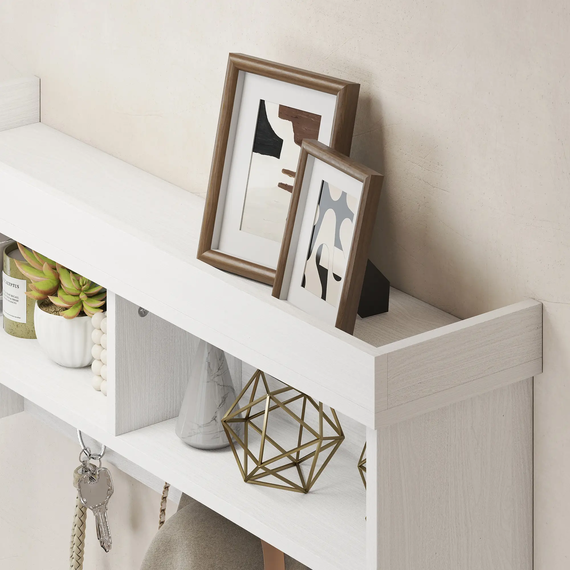 Coat Rack Shoe Bench Set, 8 Storage Cubbies, 4 Hooks, White - Image 10