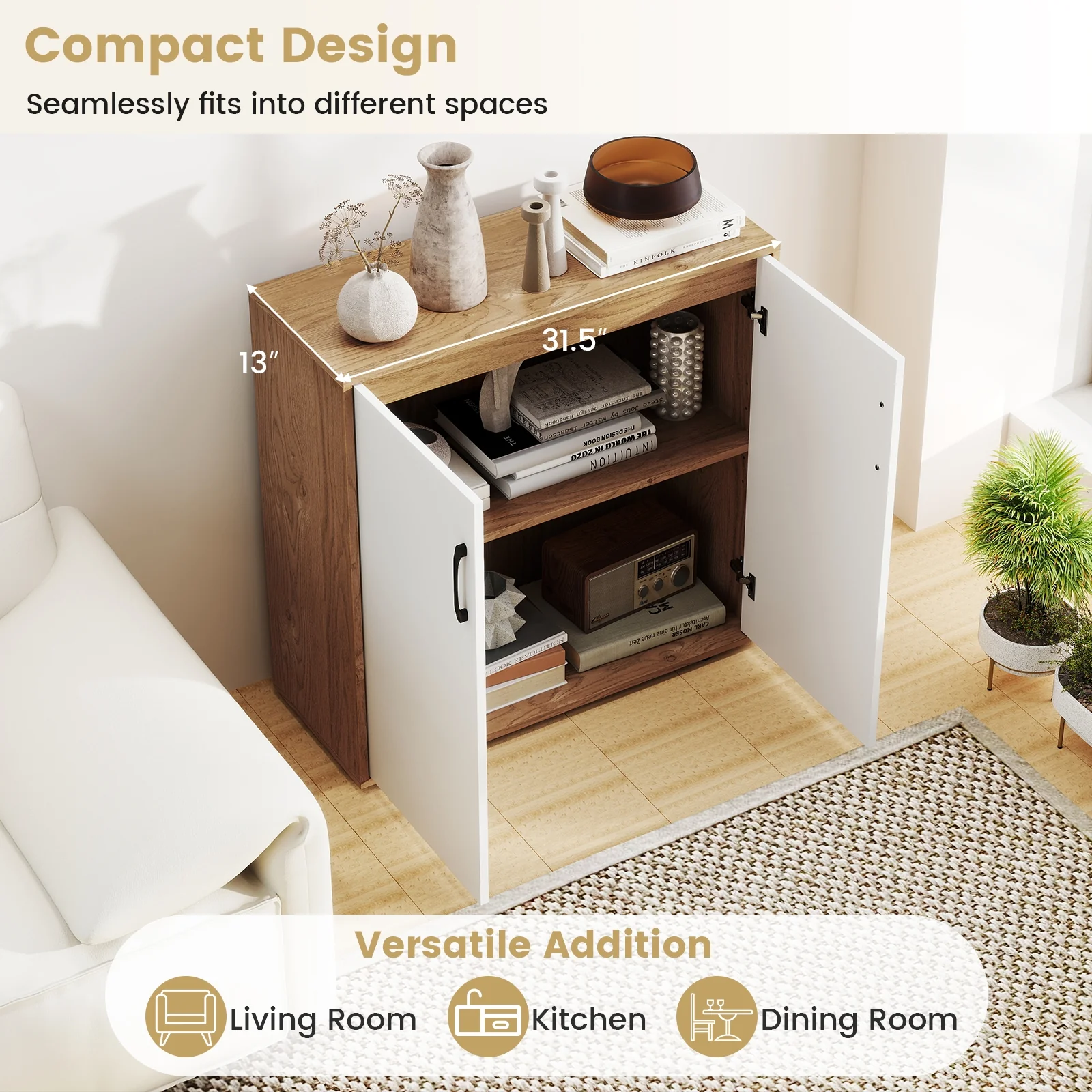 Coffee Bar Cabinet, Adjustable Shelf, 5-Position, Natural - Image 10