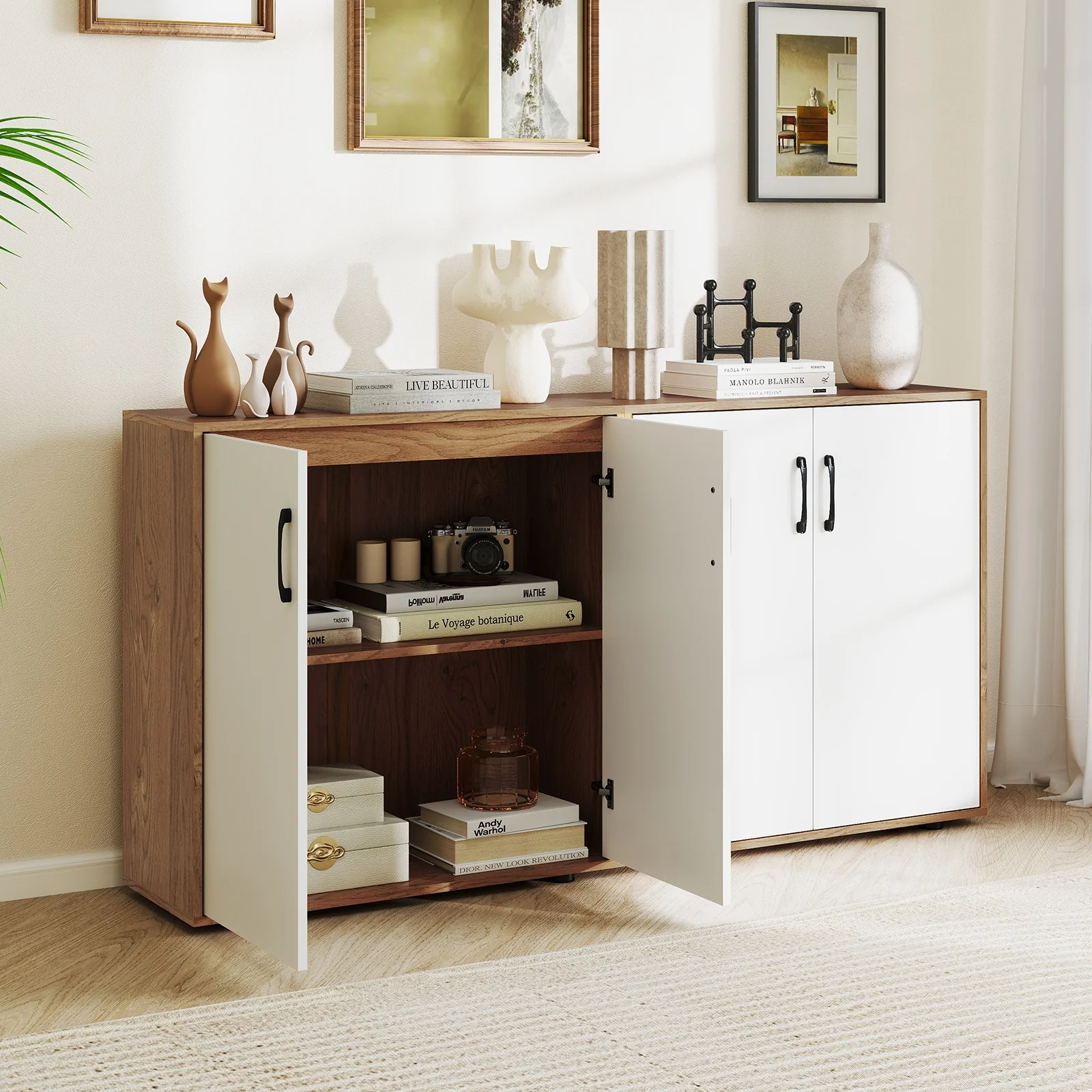 Coffee Bar Cabinet, Adjustable Shelf, 5-Position, Natural - Image 7