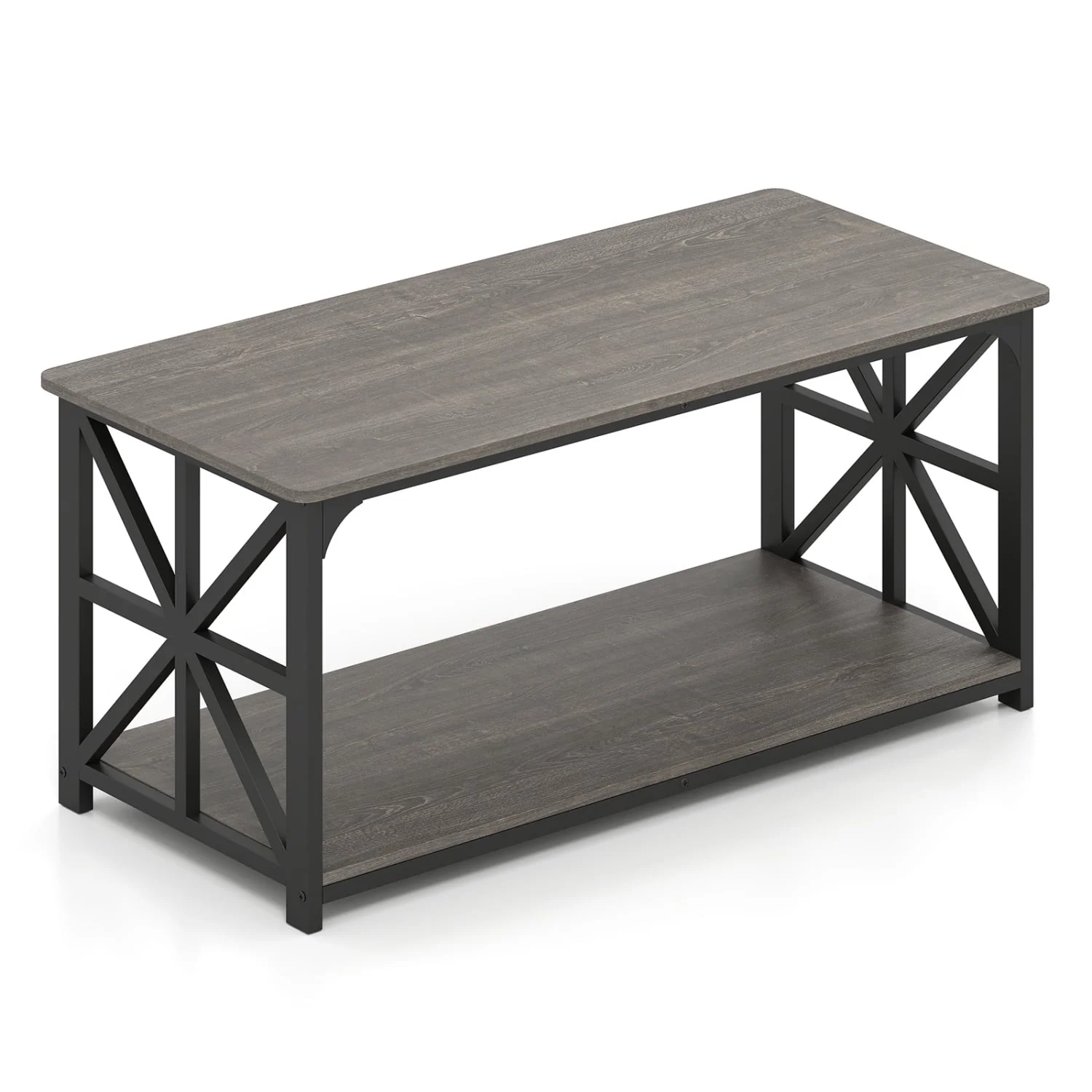 Coffee Table 2-Tier Center Table with Storage Shelf, Oak - Image 4
