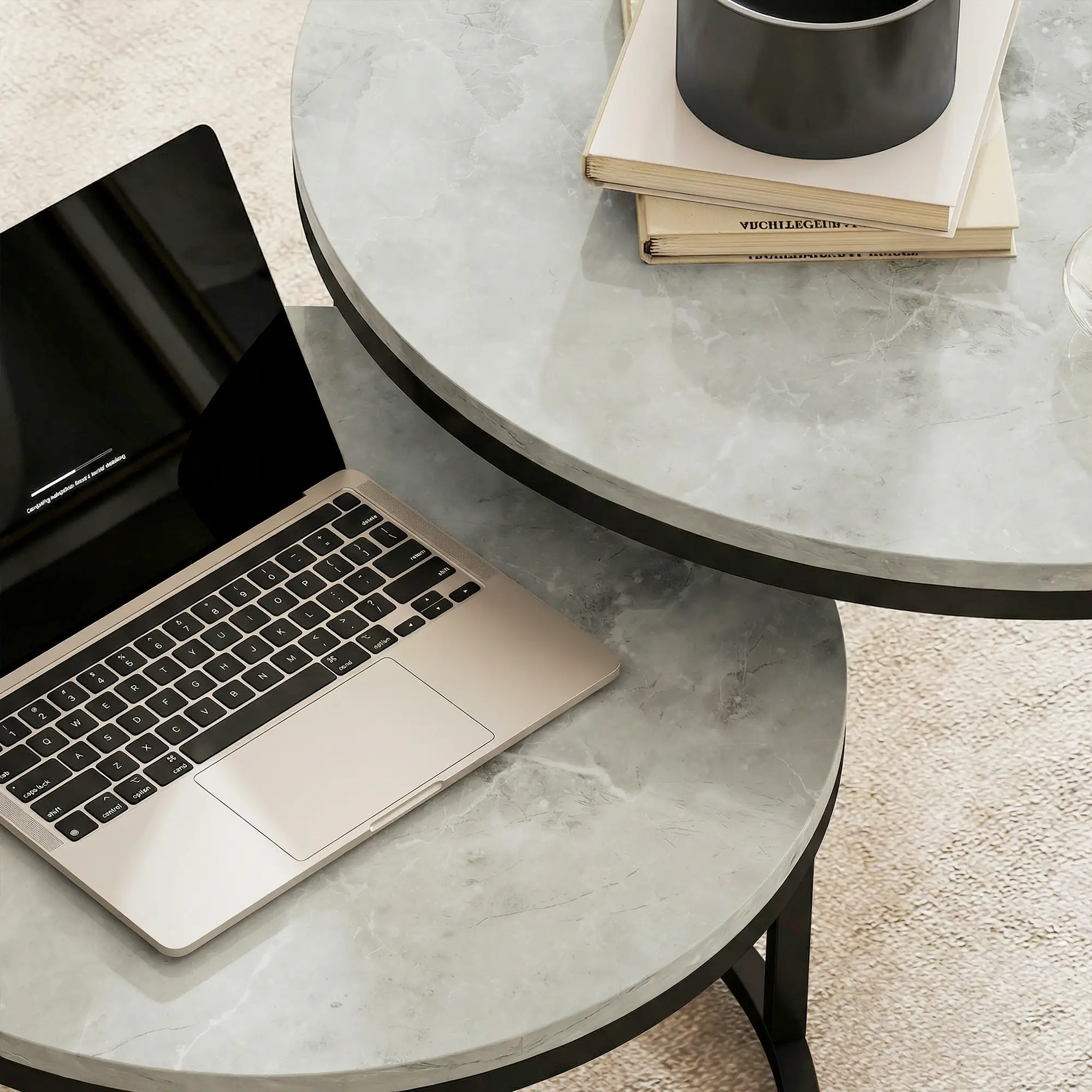 Coffee Table Set Of 2, Nesting Side Tables, Metal Base, Marble Grey, Grey - Image 10