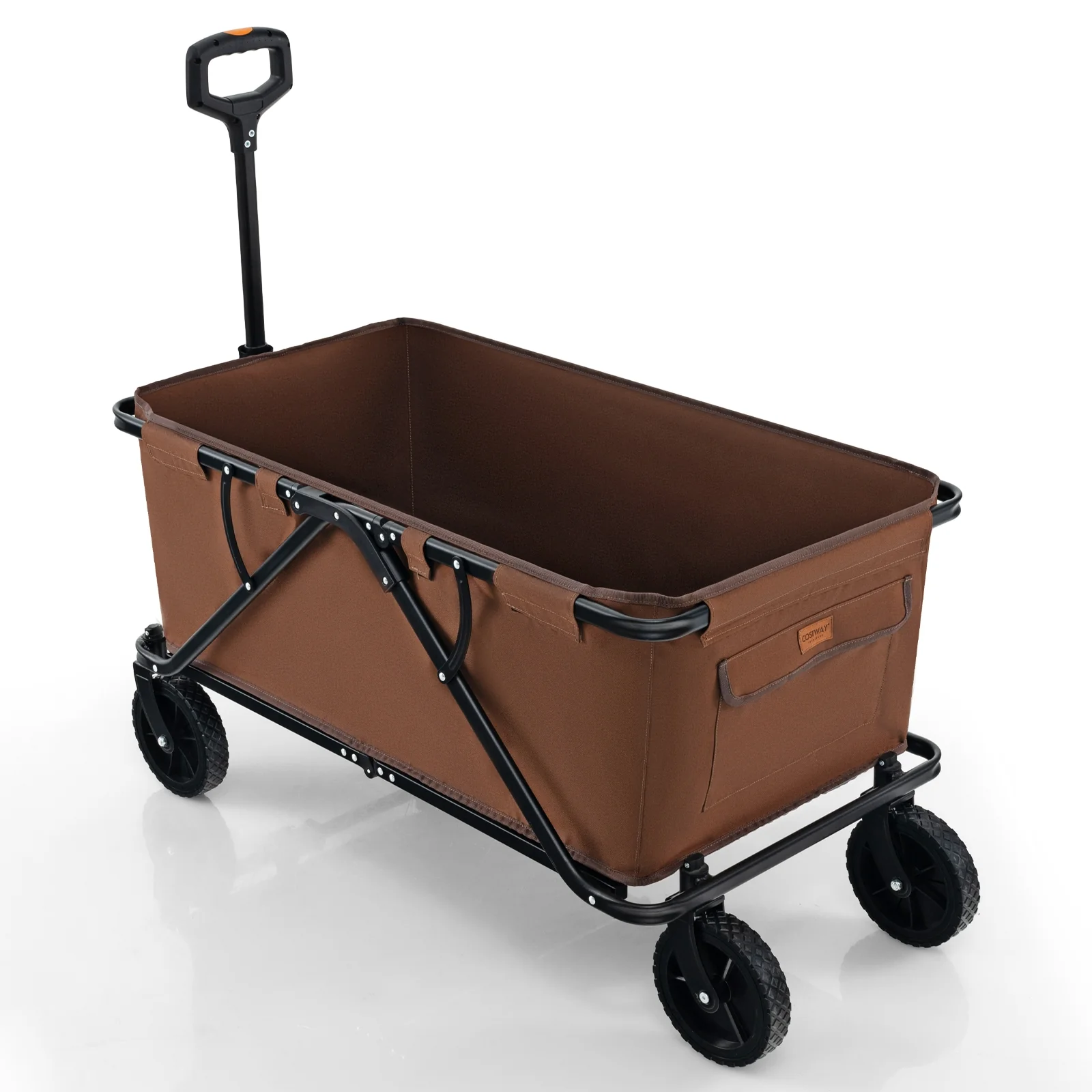 Collapsible Folding Wagon Cart, Adjustable Handlebar, Coffee
