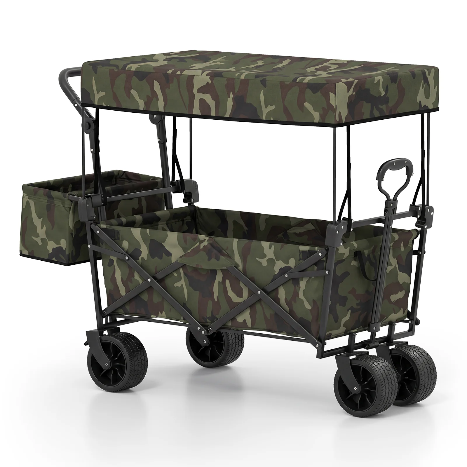 Collapsible Wagon, Removable Canopy, Detachable Storage Bag, Green