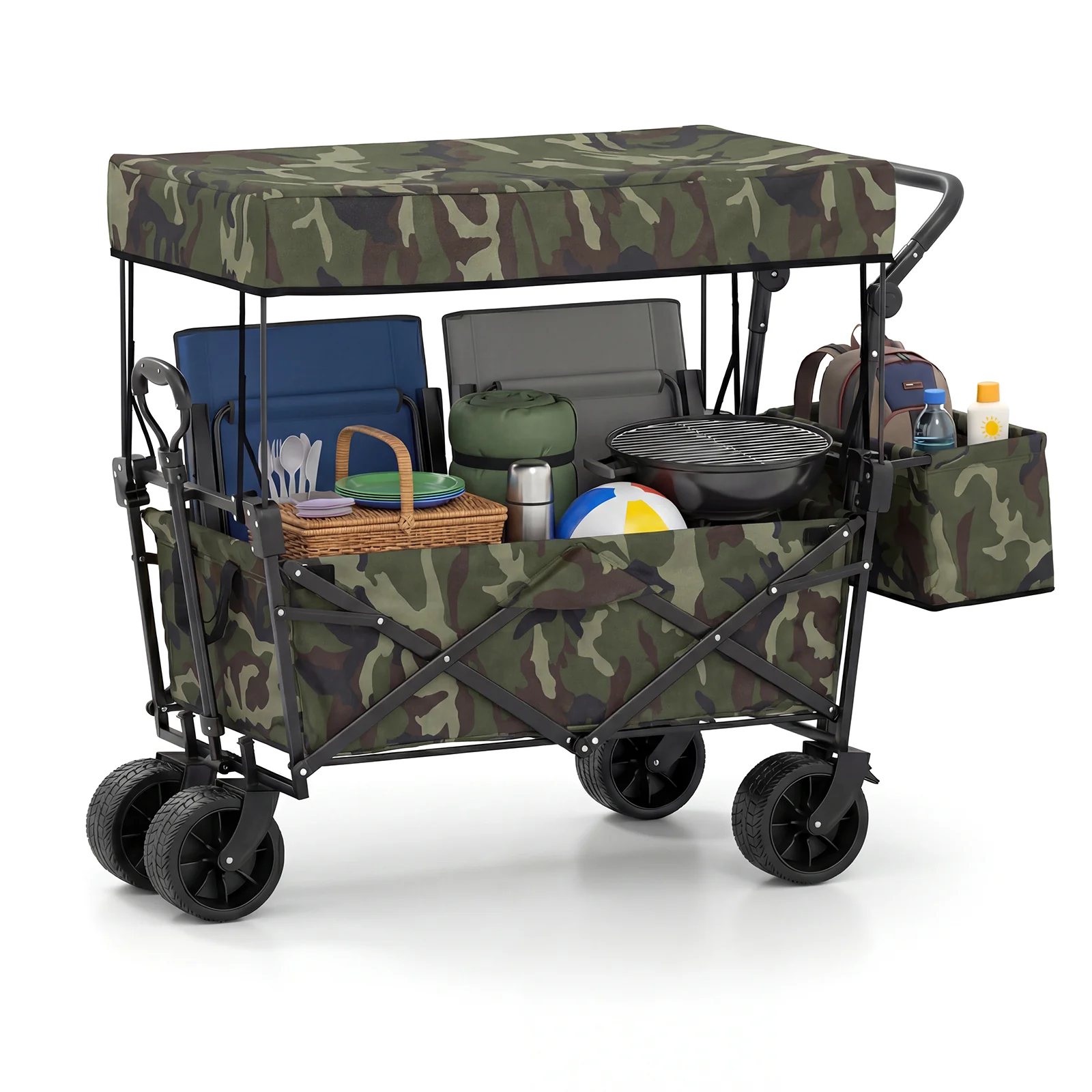 Collapsible Wagon, Removable Canopy, Detachable Storage Bag, Green - Image 3