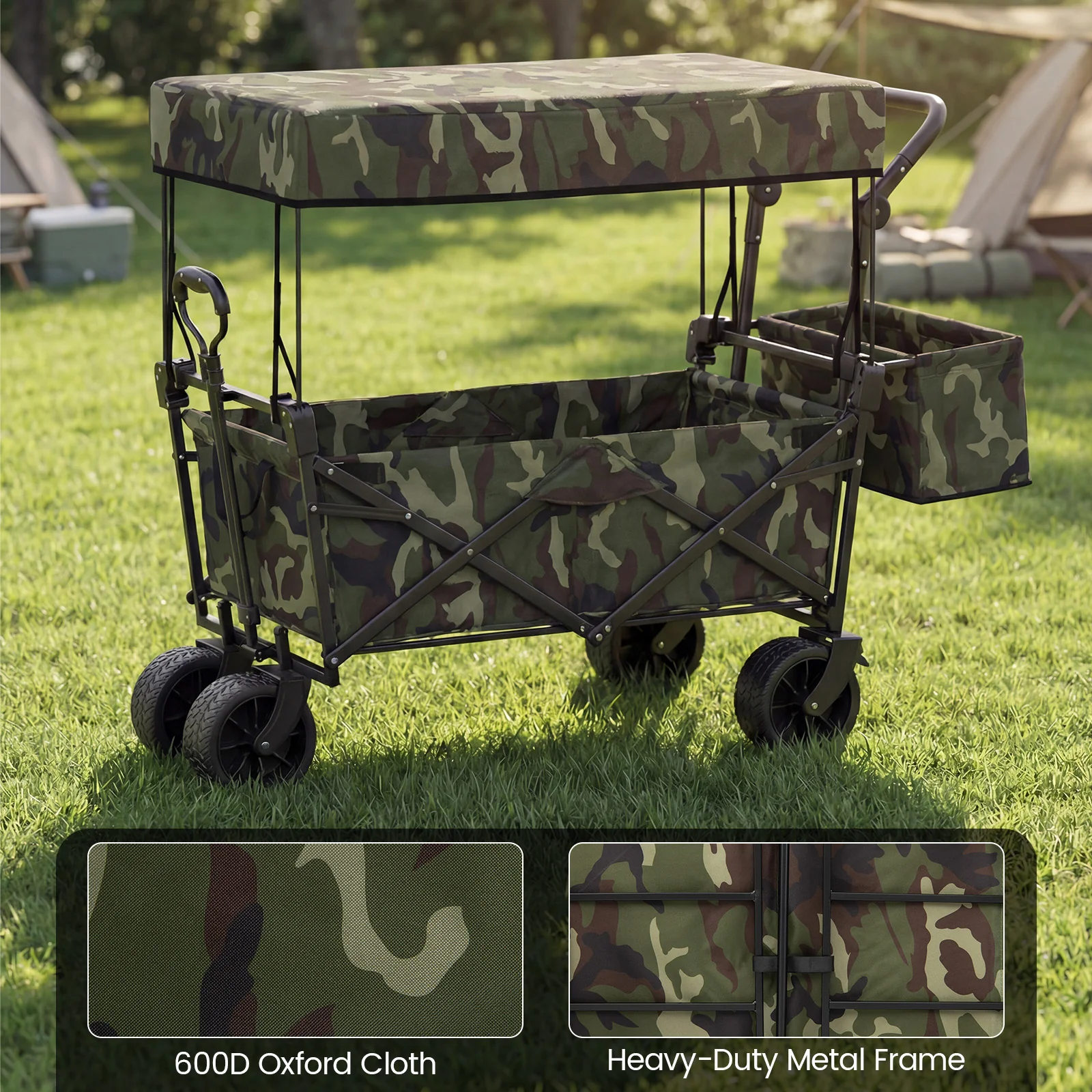 Collapsible Wagon, Removable Canopy, Detachable Storage Bag, Green - Image 5