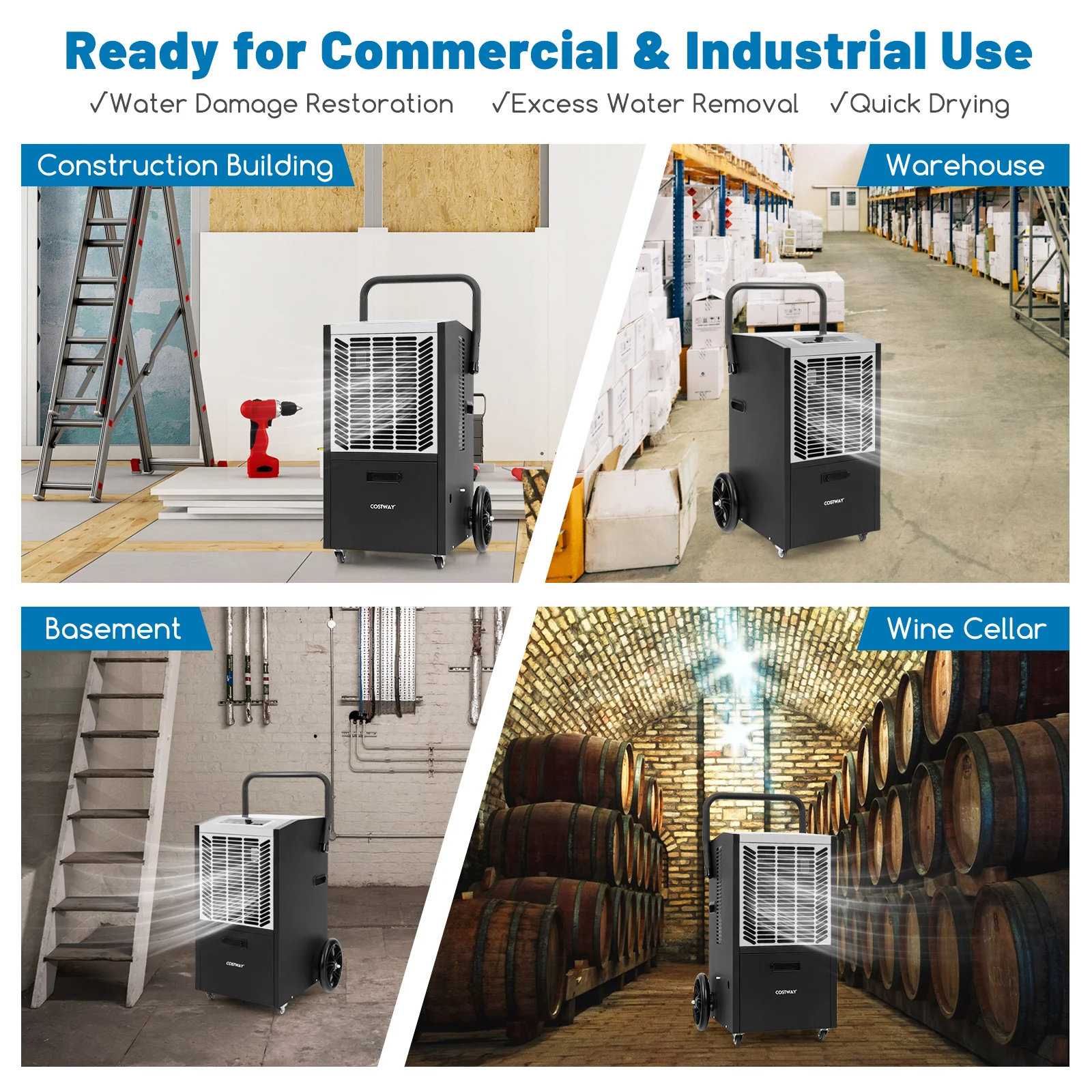 Commercial Dehumidifier, 140 Pints, With Pump And Drain Hose, White - Image 2