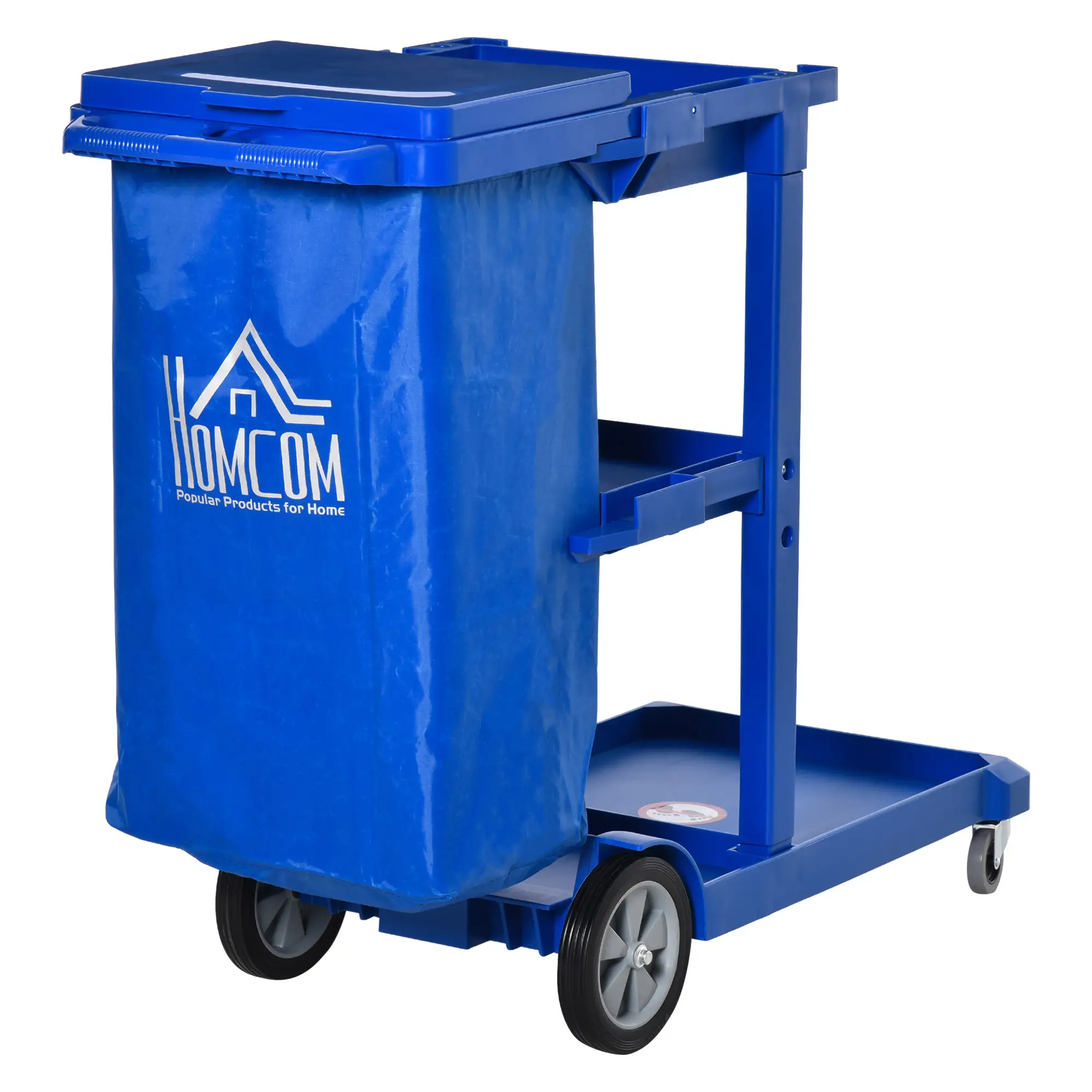 Commercial Janitorial Cart, 3 Tier Shelves, Cleaning Trolley, Rubbish Bag, Mop Mount, Blue - Image 11